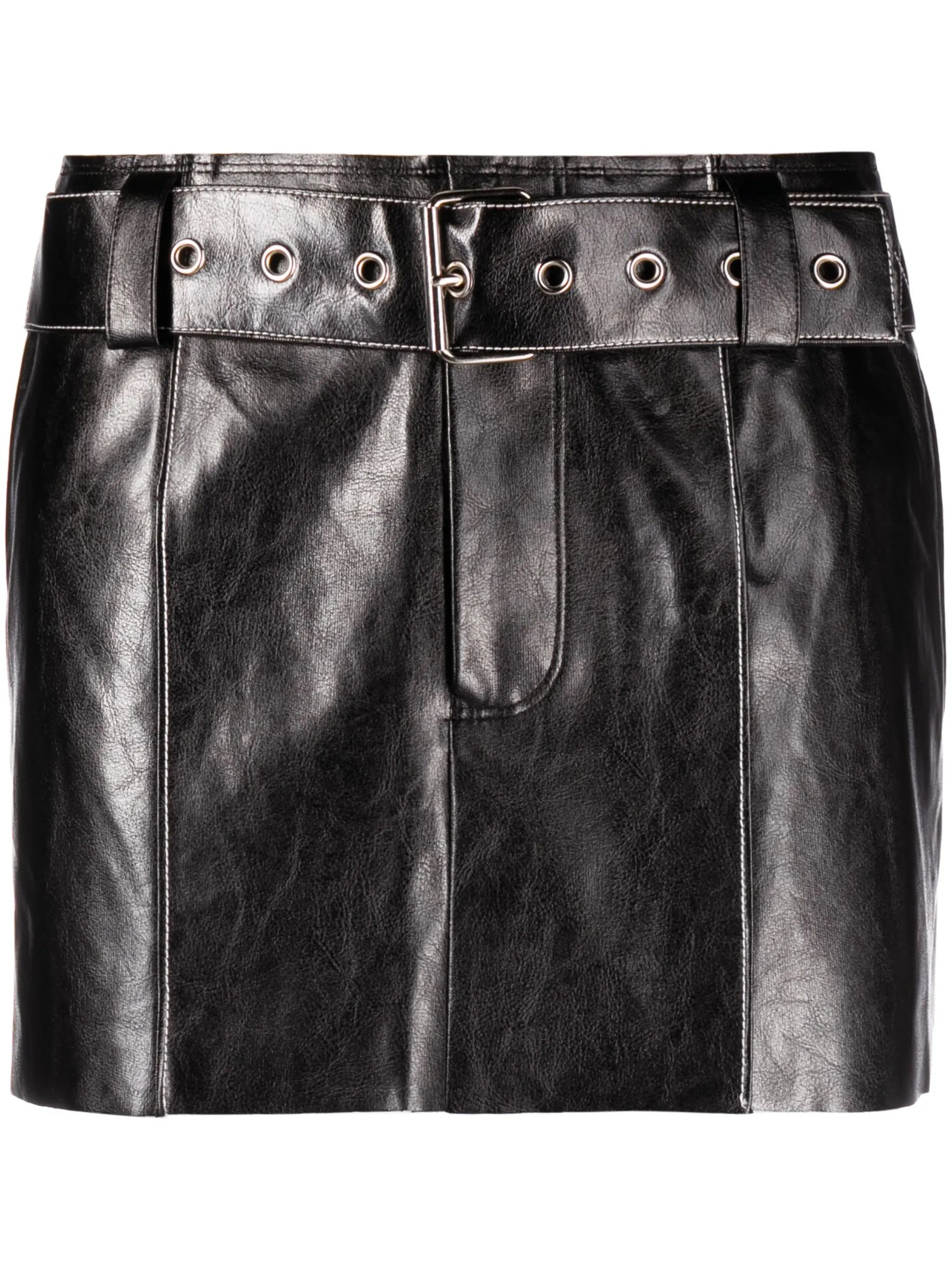 belted faux-leather miniskirt