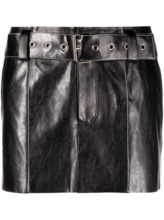 belted faux-leather miniskirt