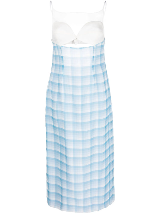 check-print panelled midi-dress
