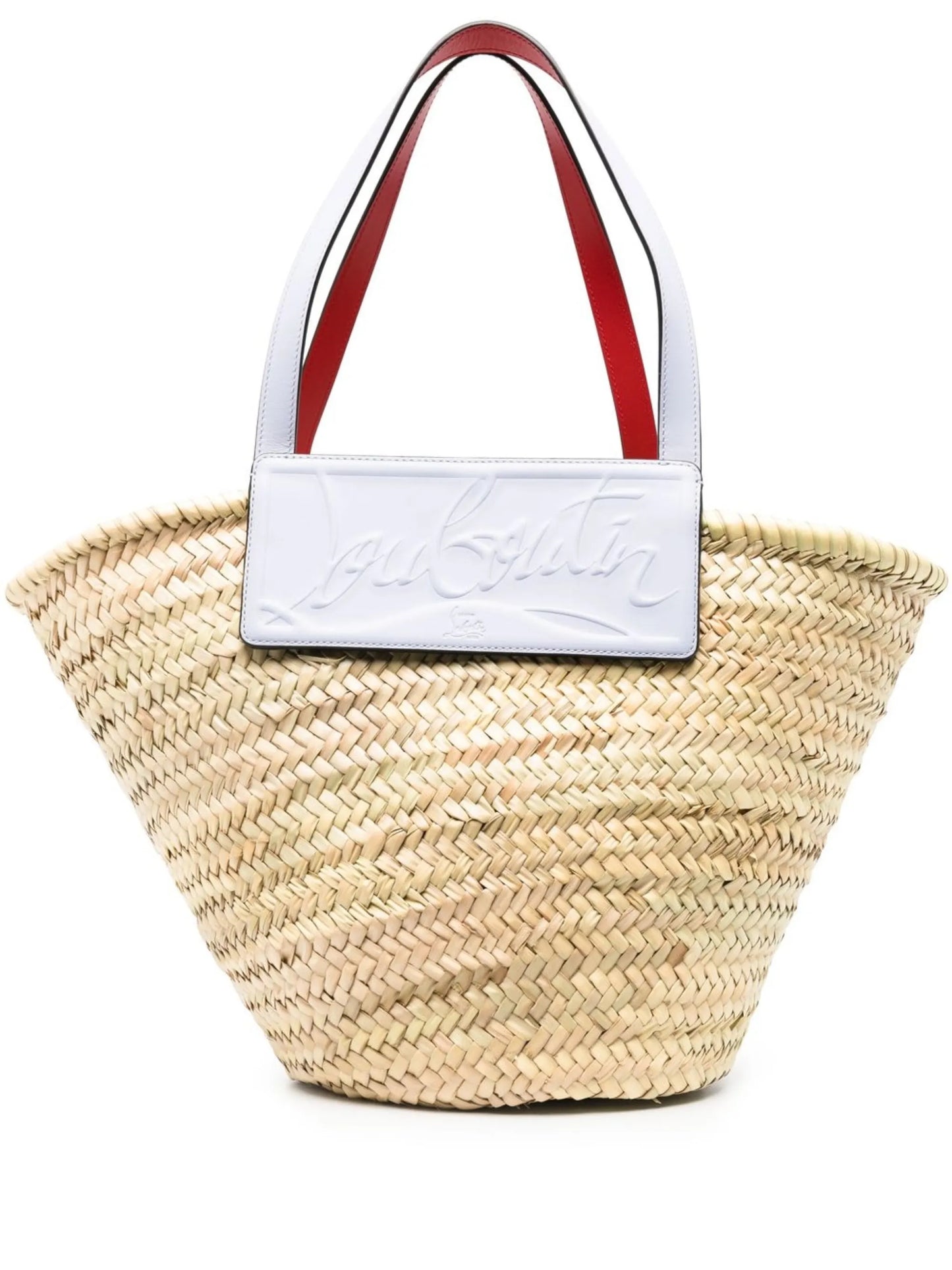 debossed-logo woven-raffia tote bag