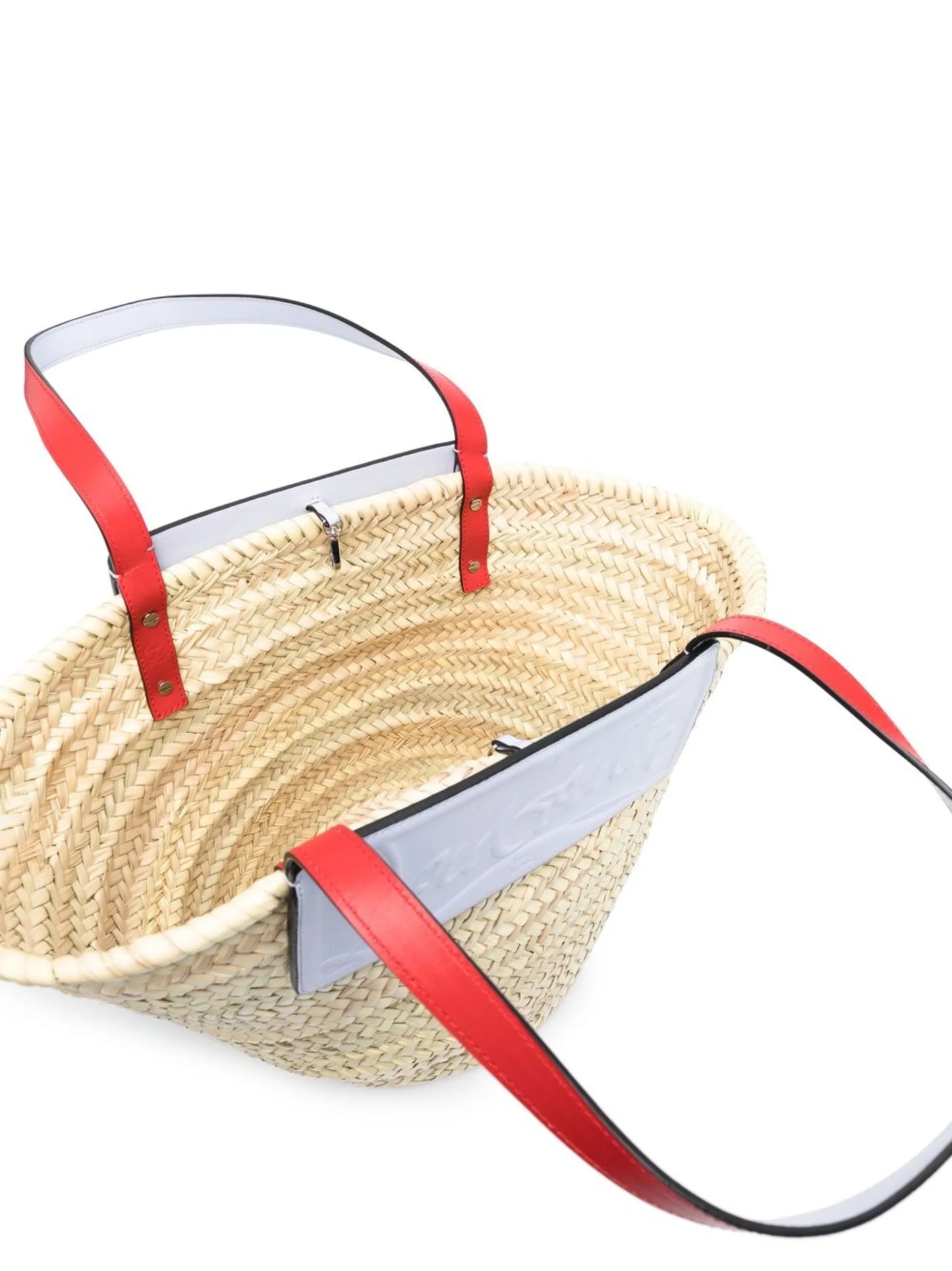 debossed-logo woven-raffia tote bag