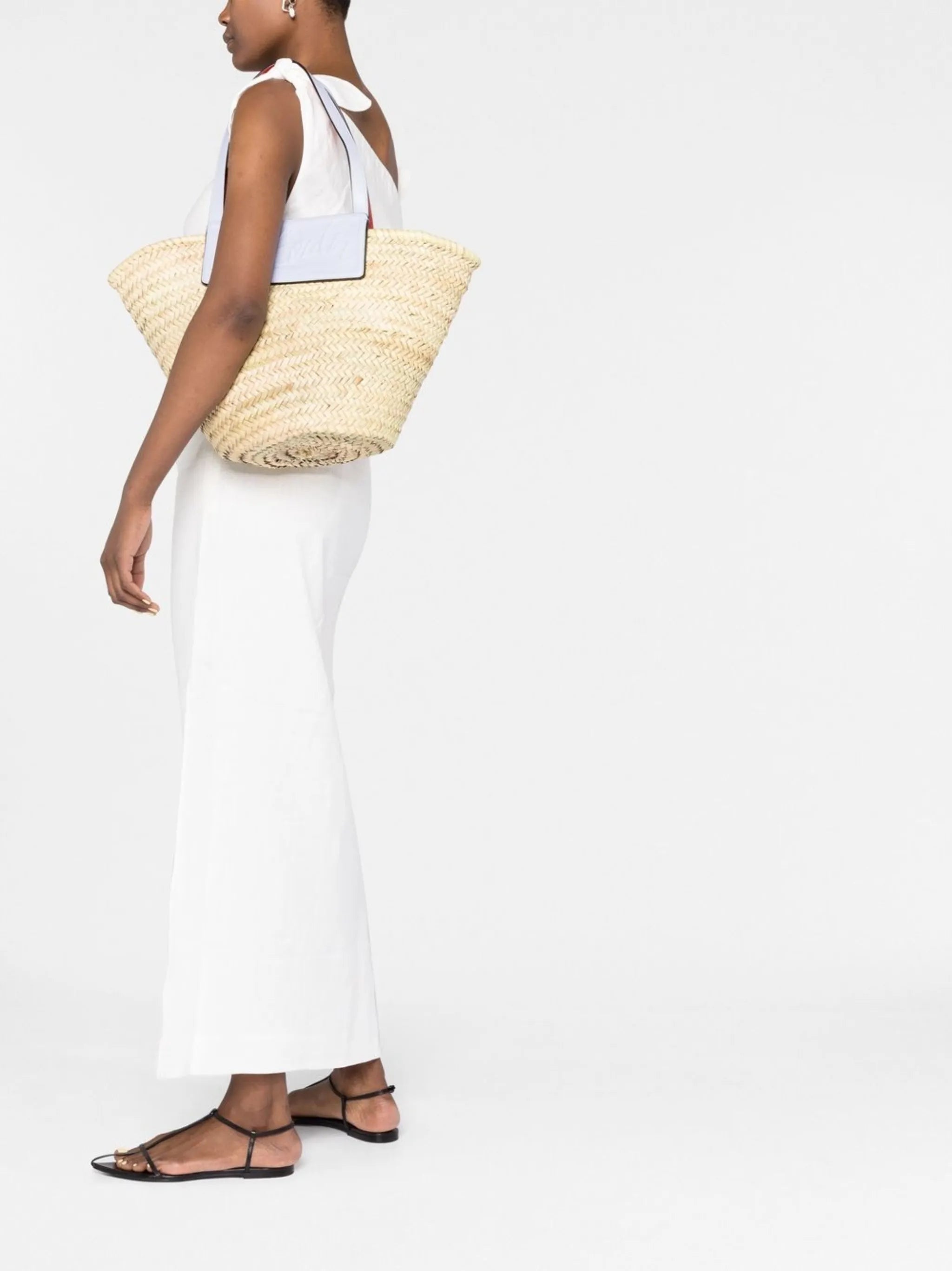 debossed-logo woven-raffia tote bag