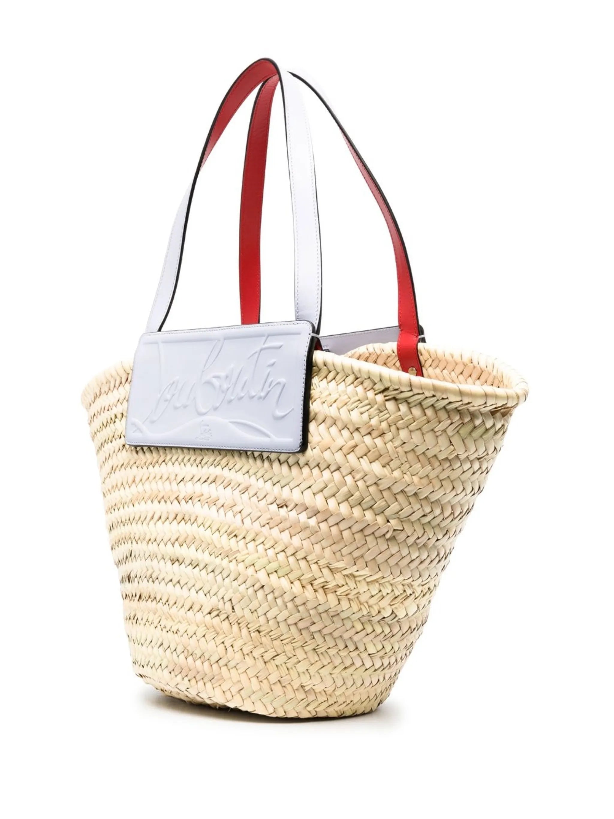debossed-logo woven-raffia tote bag