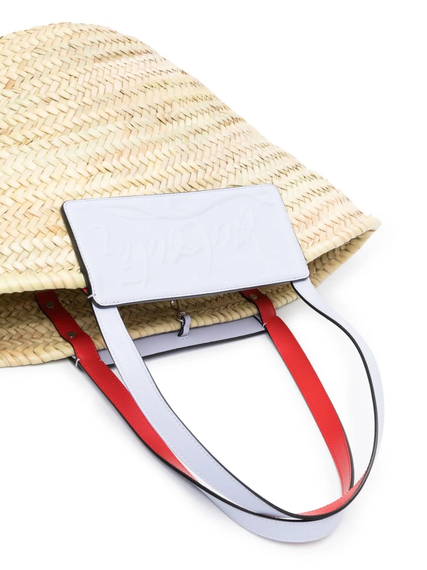debossed-logo woven-raffia tote bag