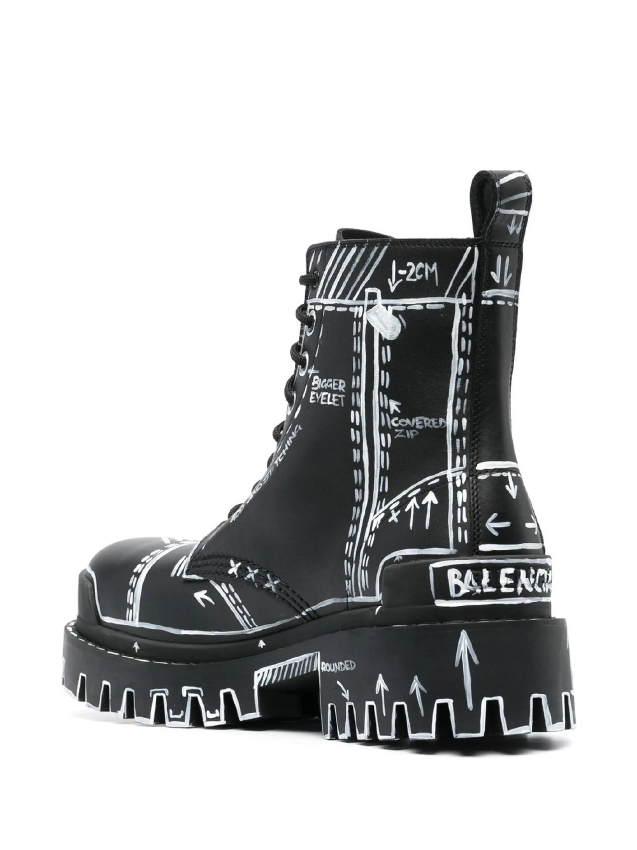 graphic-print leather combat boots