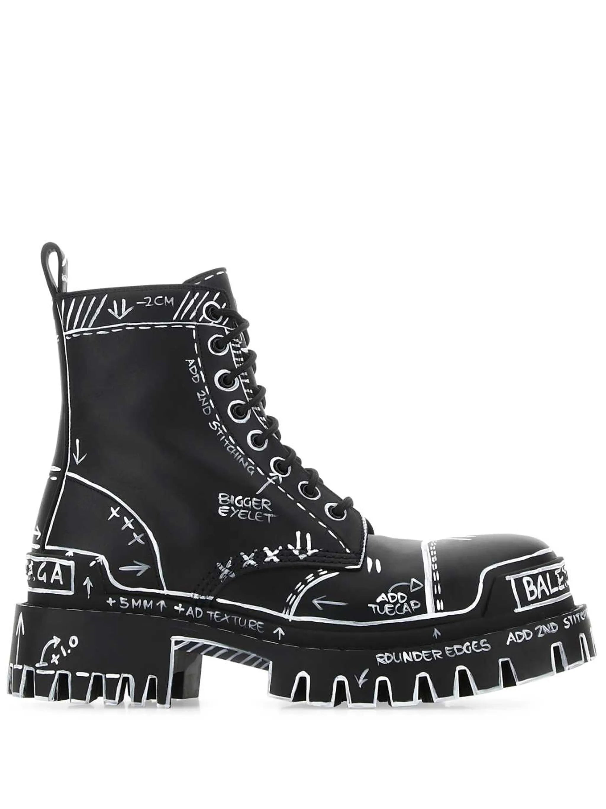 graphic-print leather combat boots