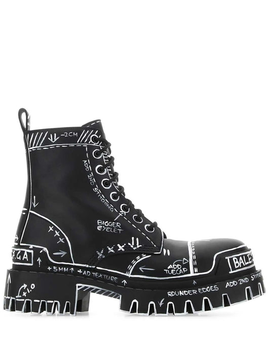 graphic-print leather combat boots