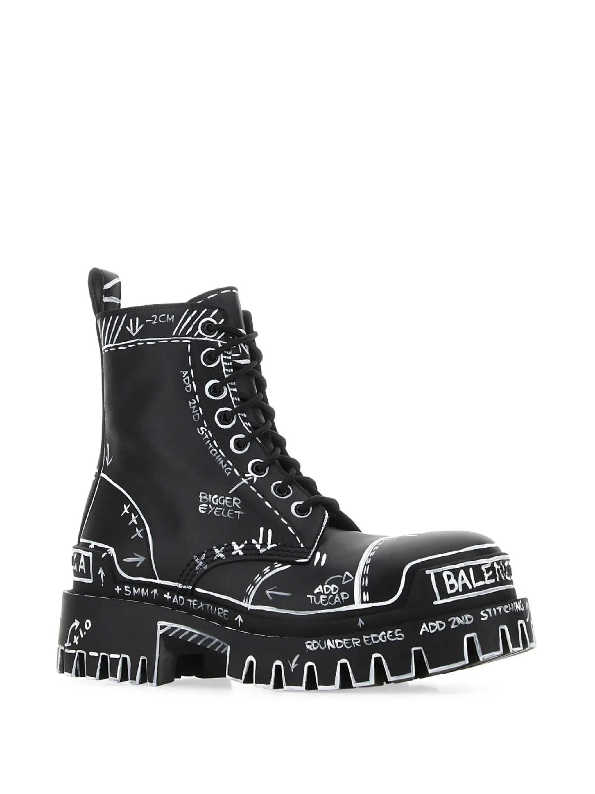 graphic-print leather combat boots