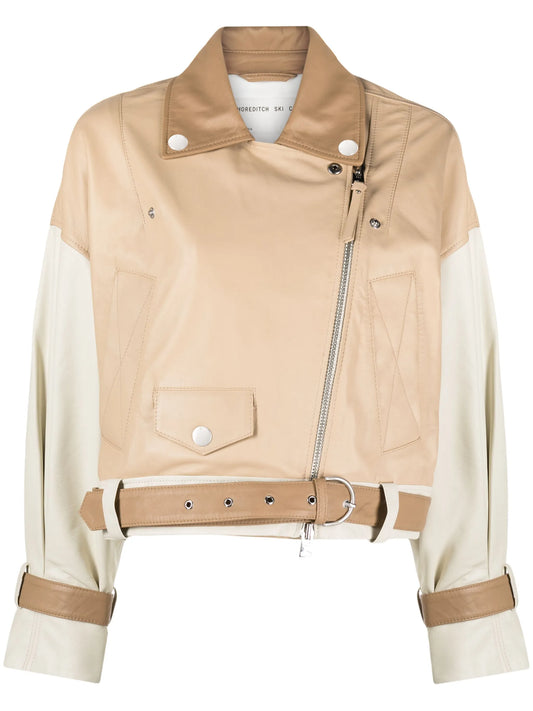 colour-block leather jacket