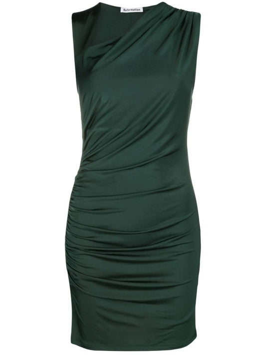 asymmetric-neck ruched minidress