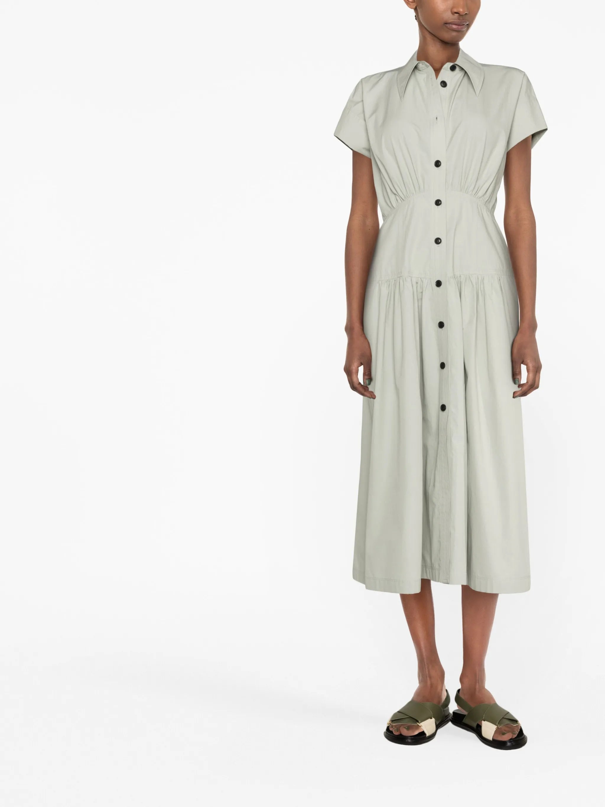 shirring-waist shirt dress