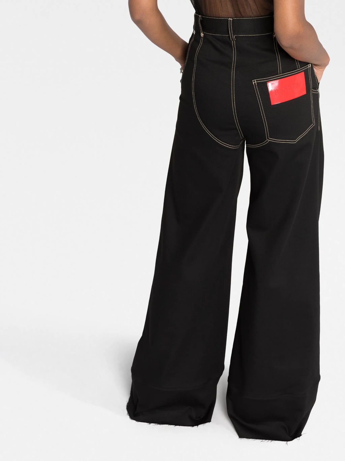 high-waisted wide-leg denim jeans