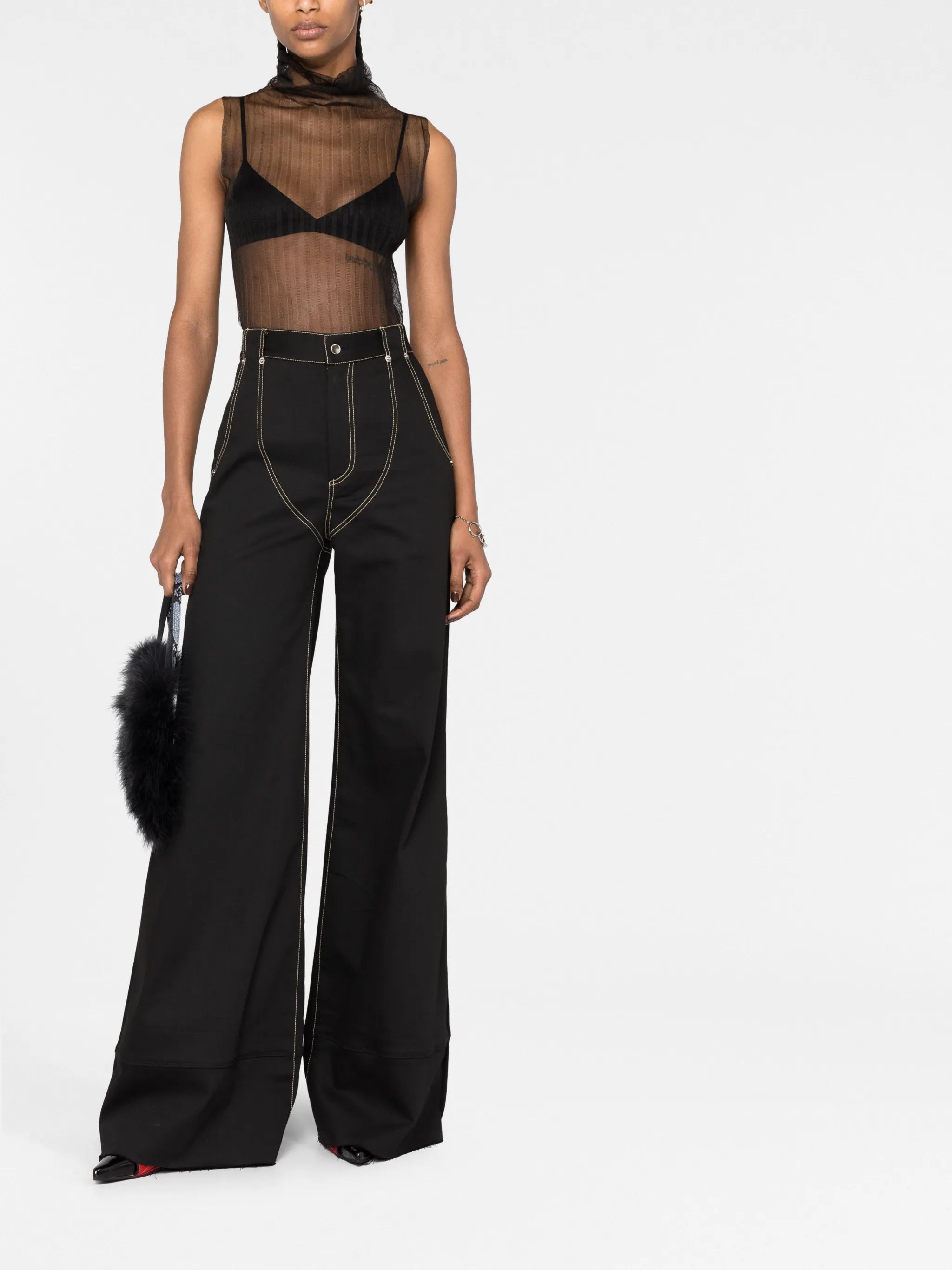 high-waisted wide-leg denim jeans