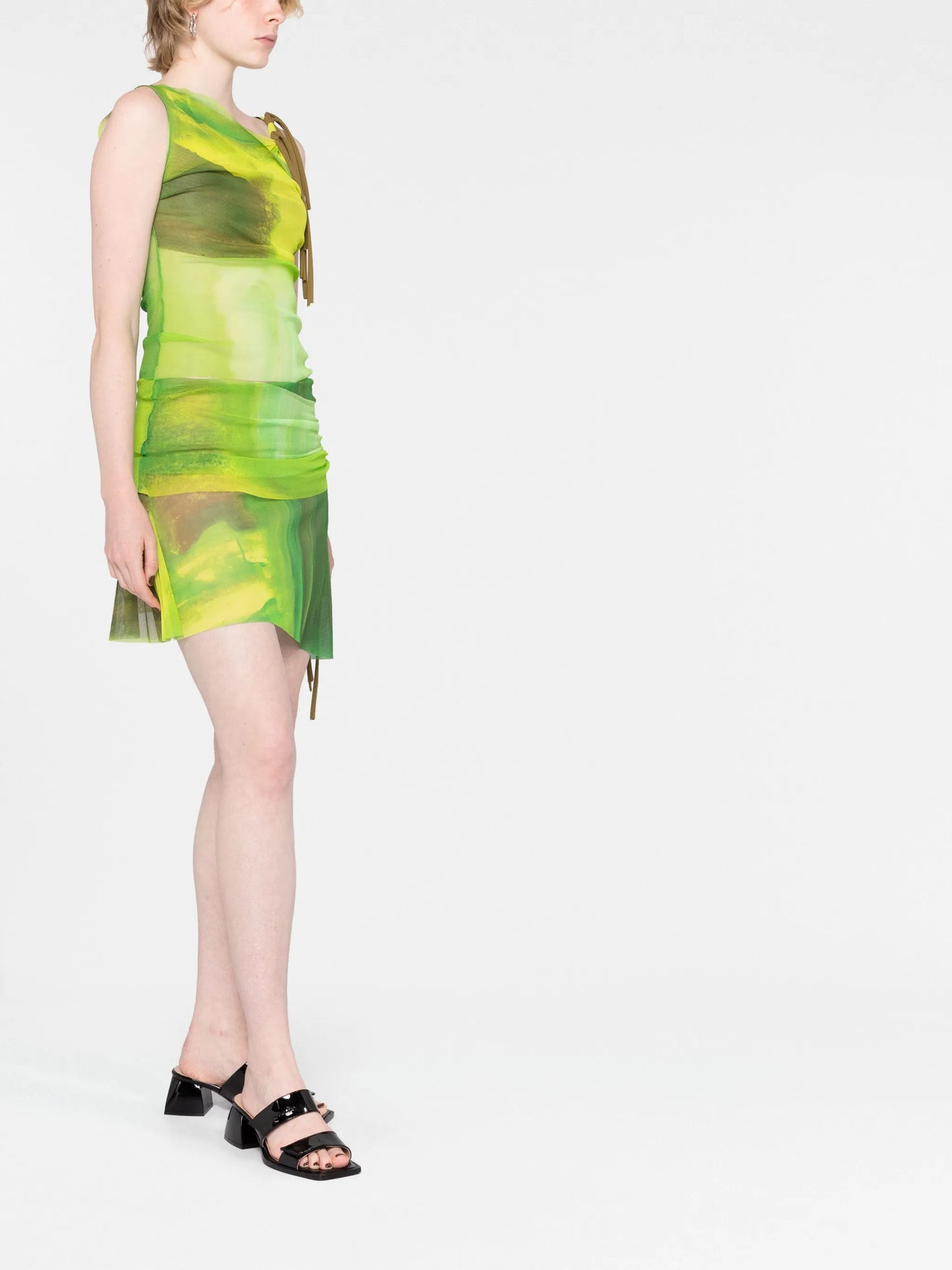 mesh graphic-print mini skirt