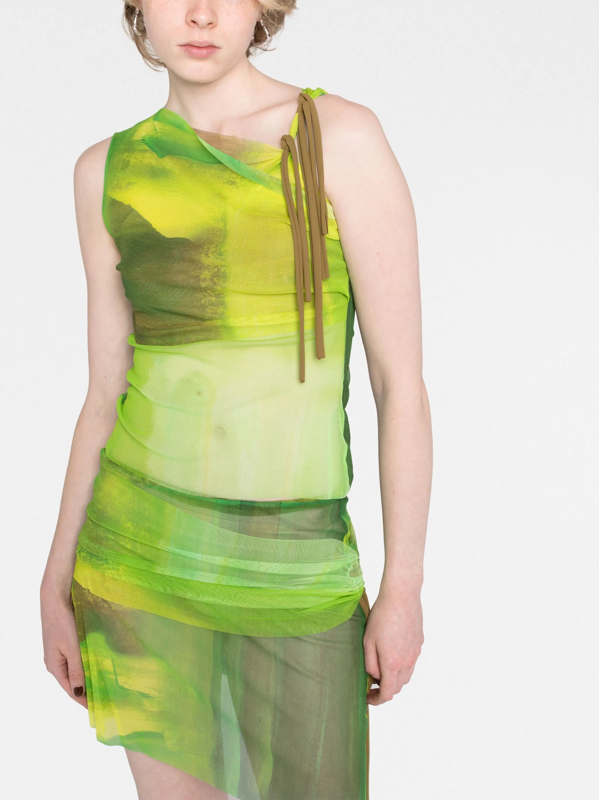 mesh graphic-print mini skirt