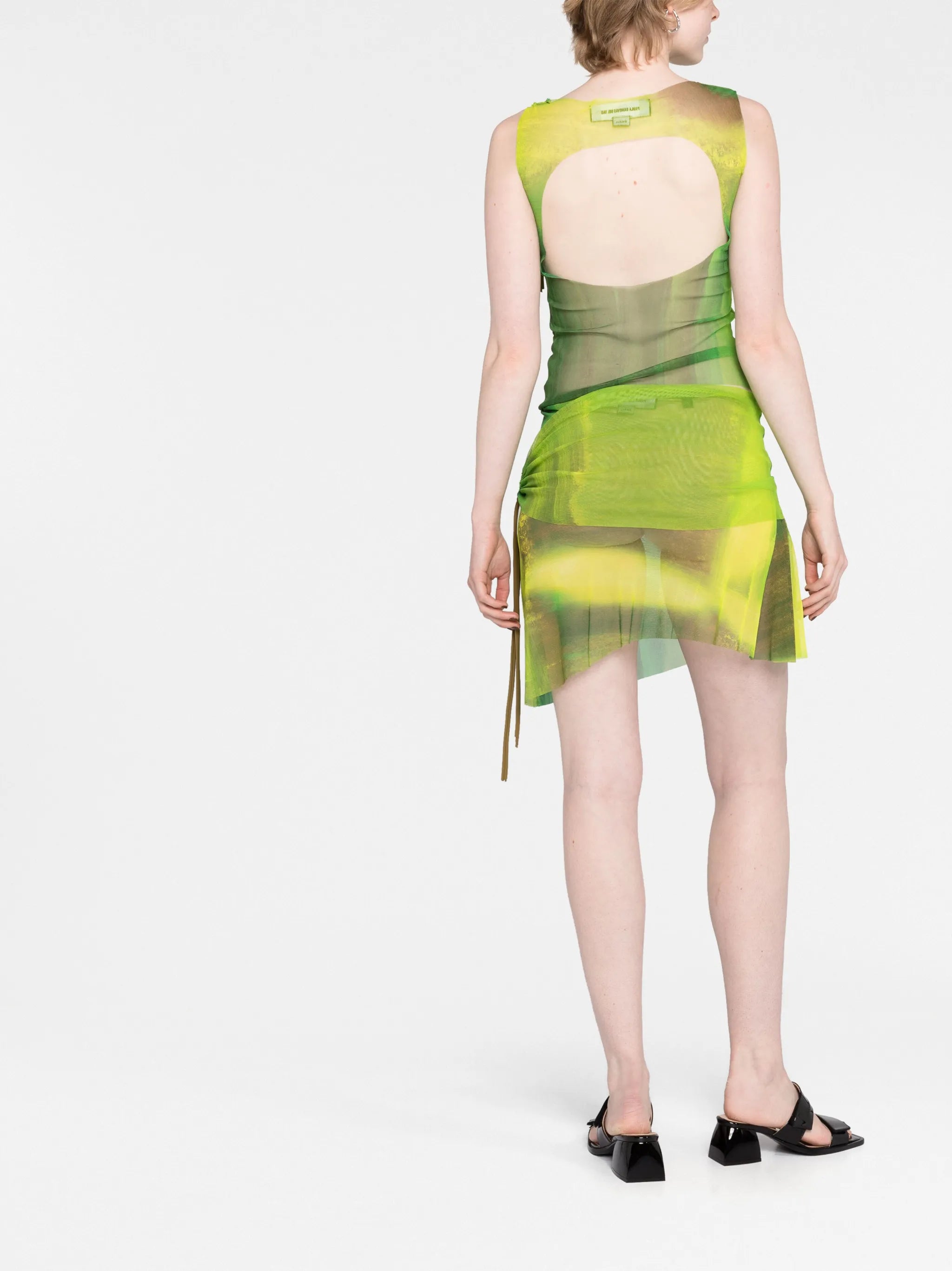 mesh graphic-print mini skirt