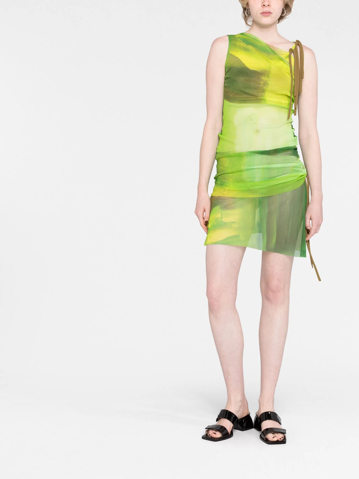mesh graphic-print mini skirt