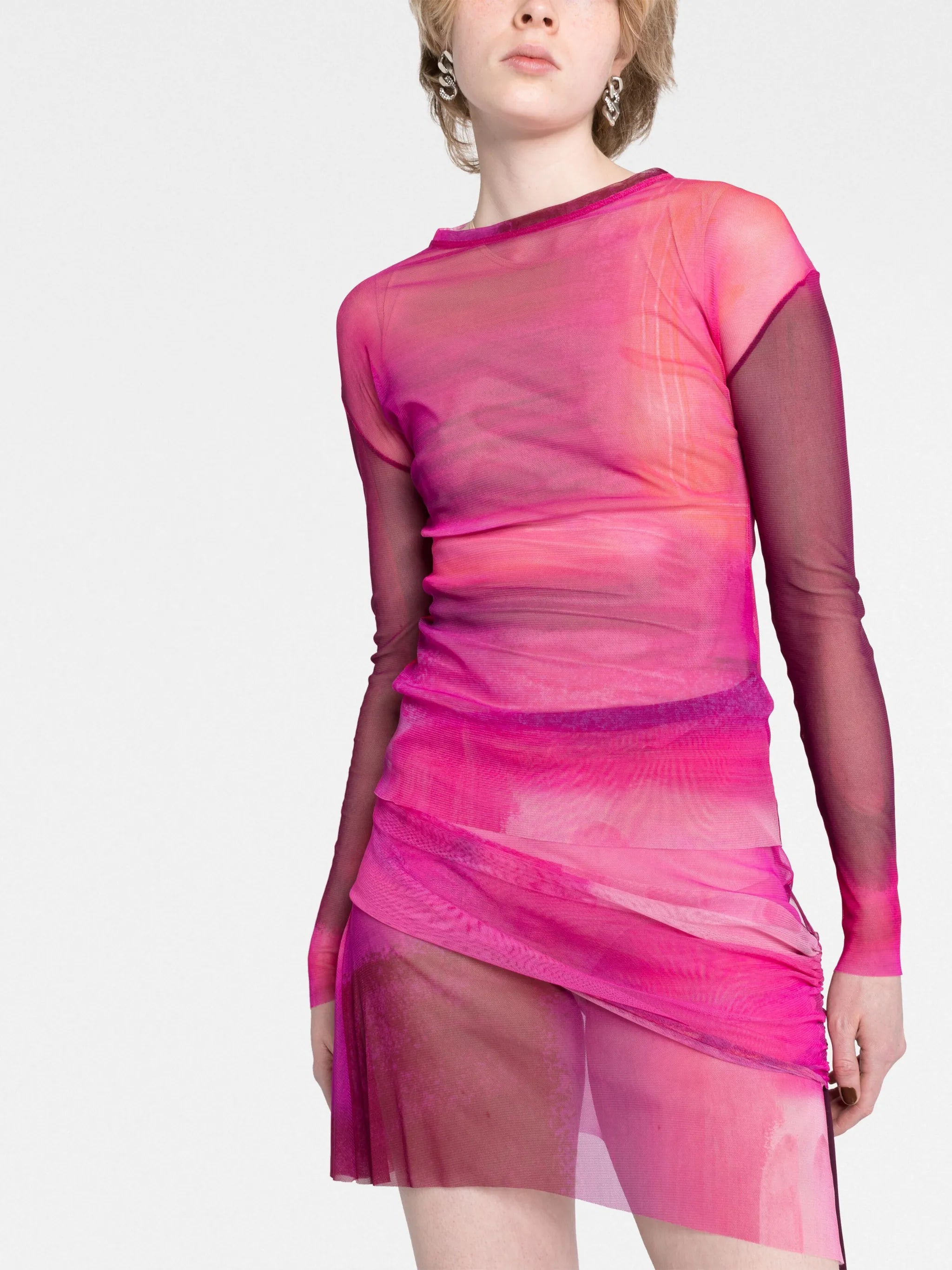 graphic-print mesh miniskirt