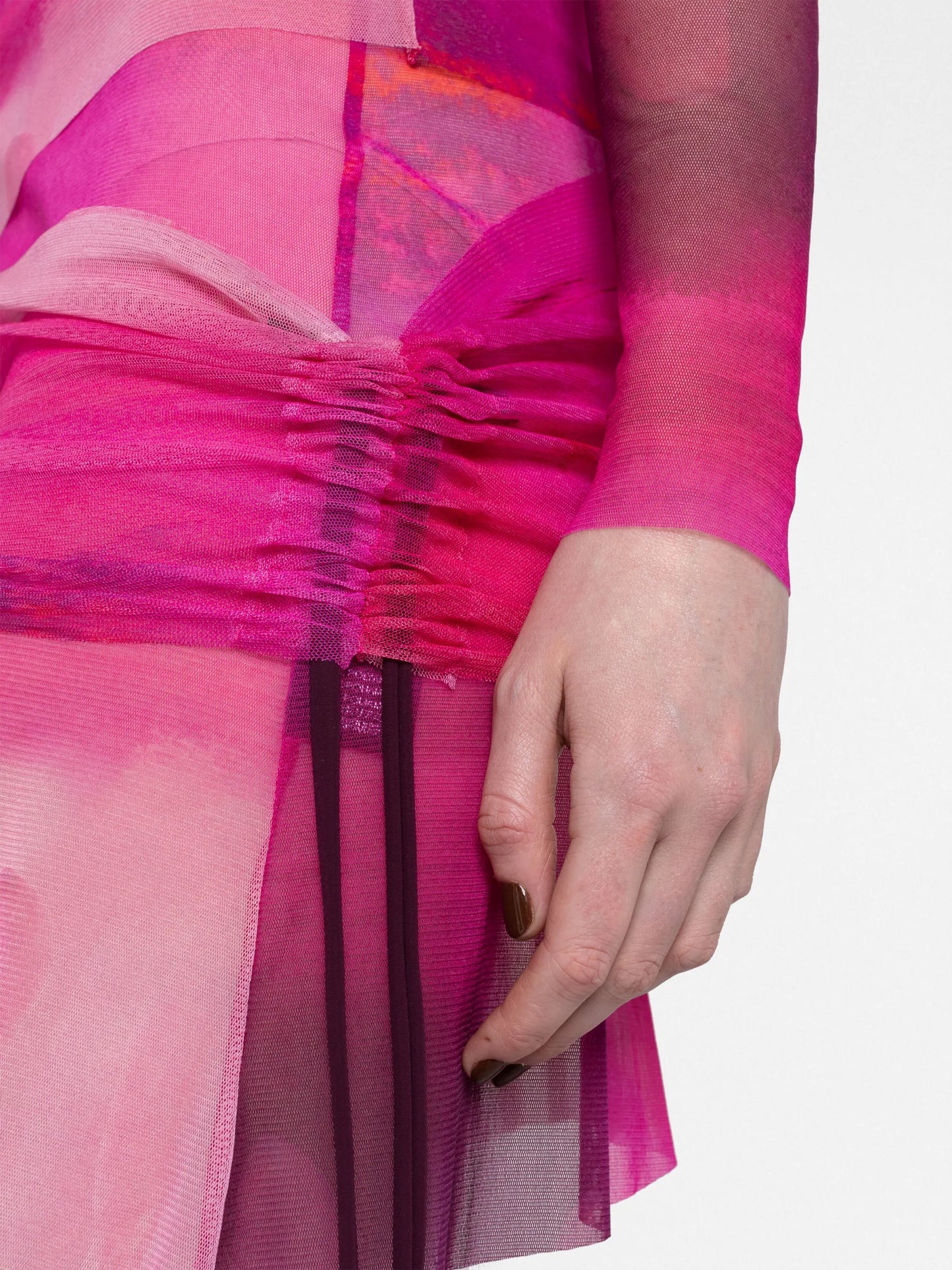 graphic-print mesh miniskirt