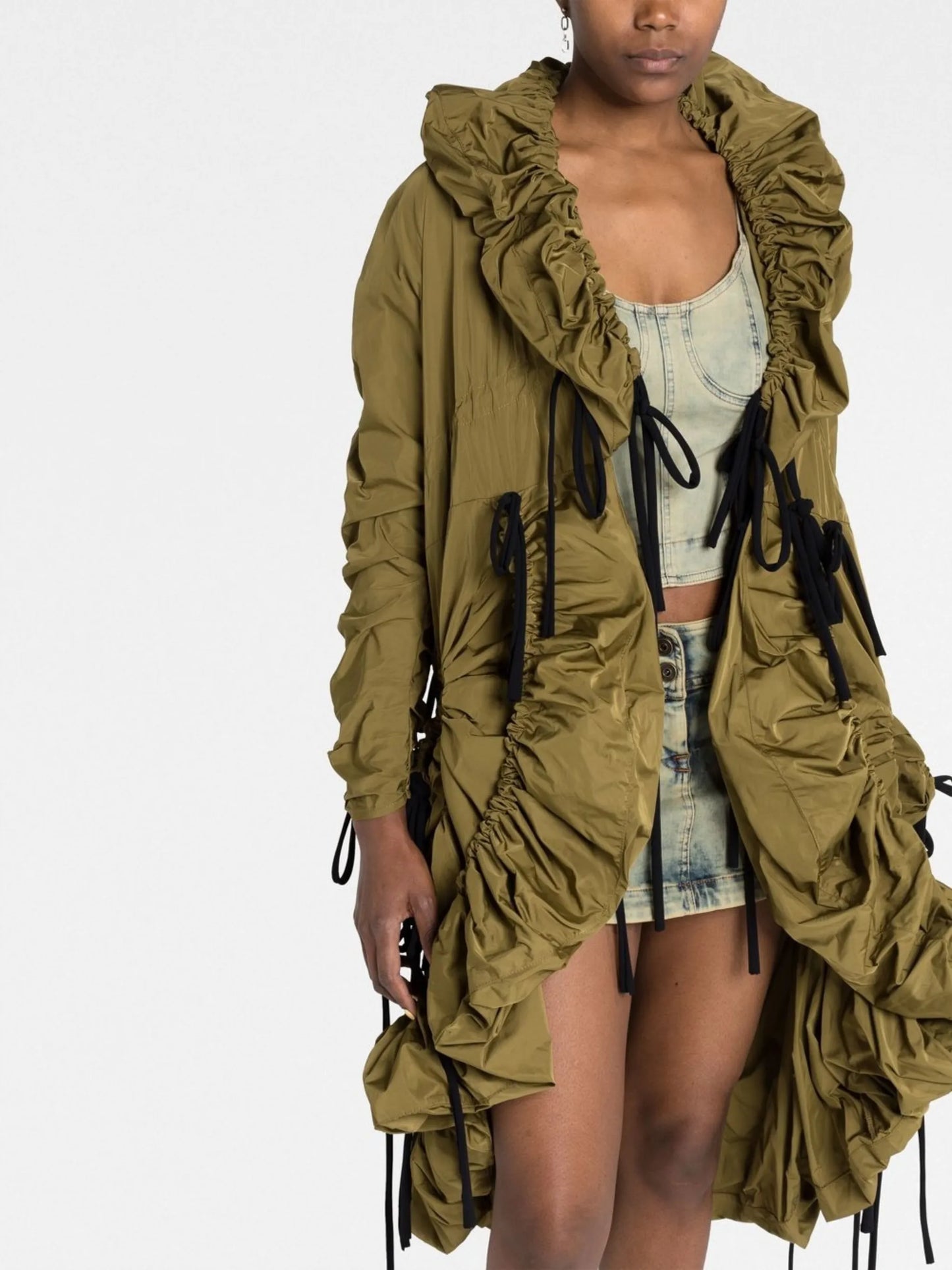 Drapey ruffled parka