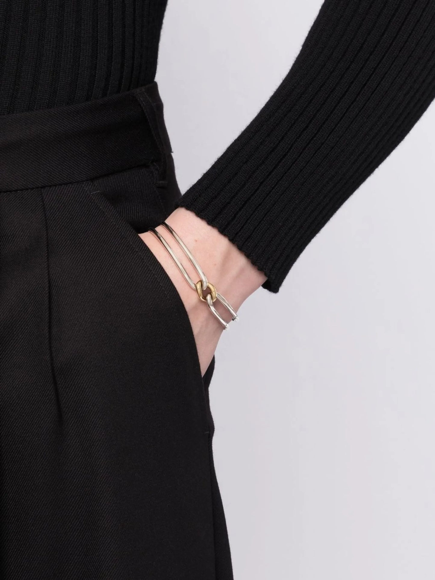 18kt yellow gold and silver Unity Curb 3mm bangle bracelet