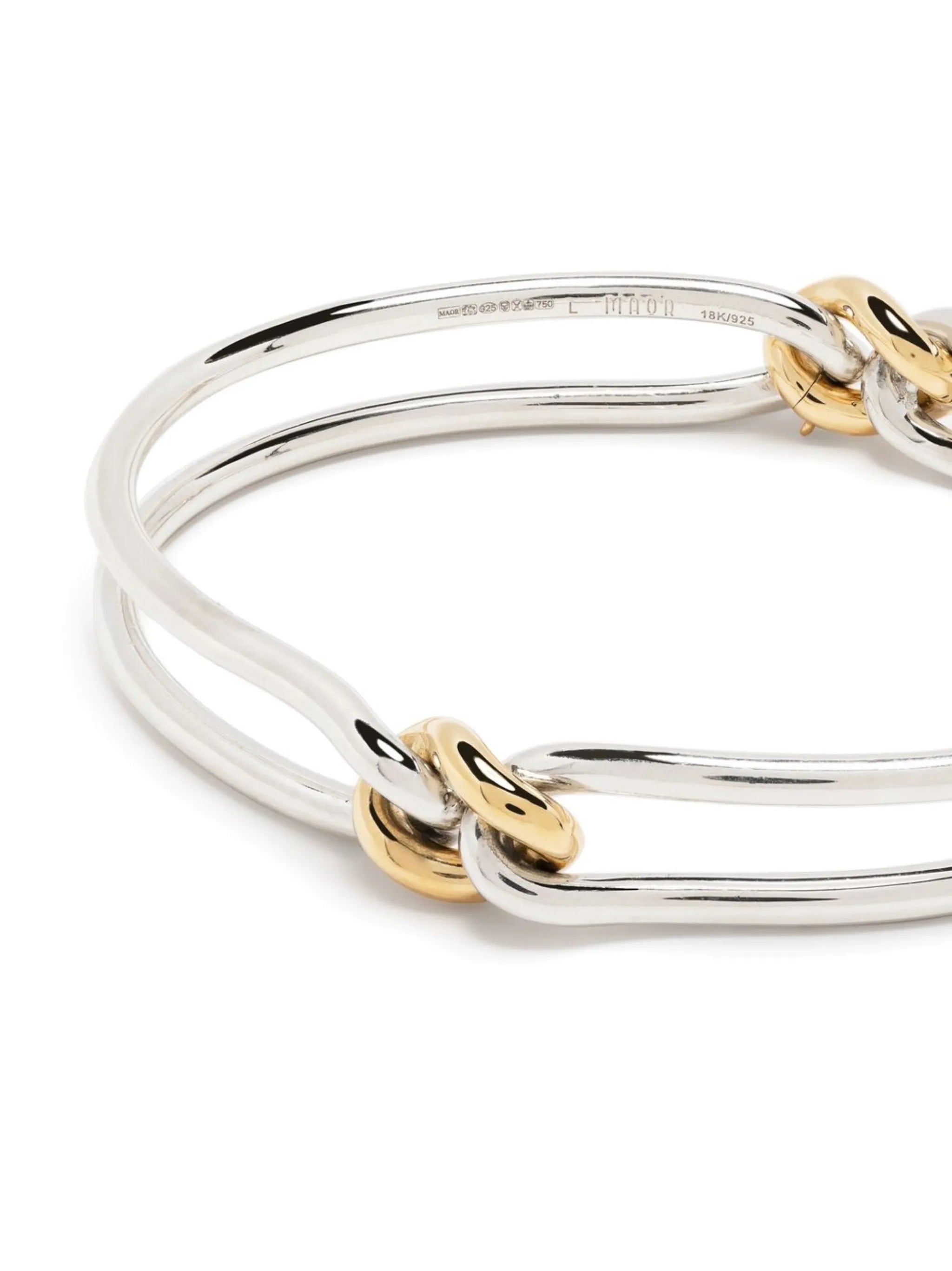 18kt yellow gold and silver Unity Curb 3mm bangle bracelet