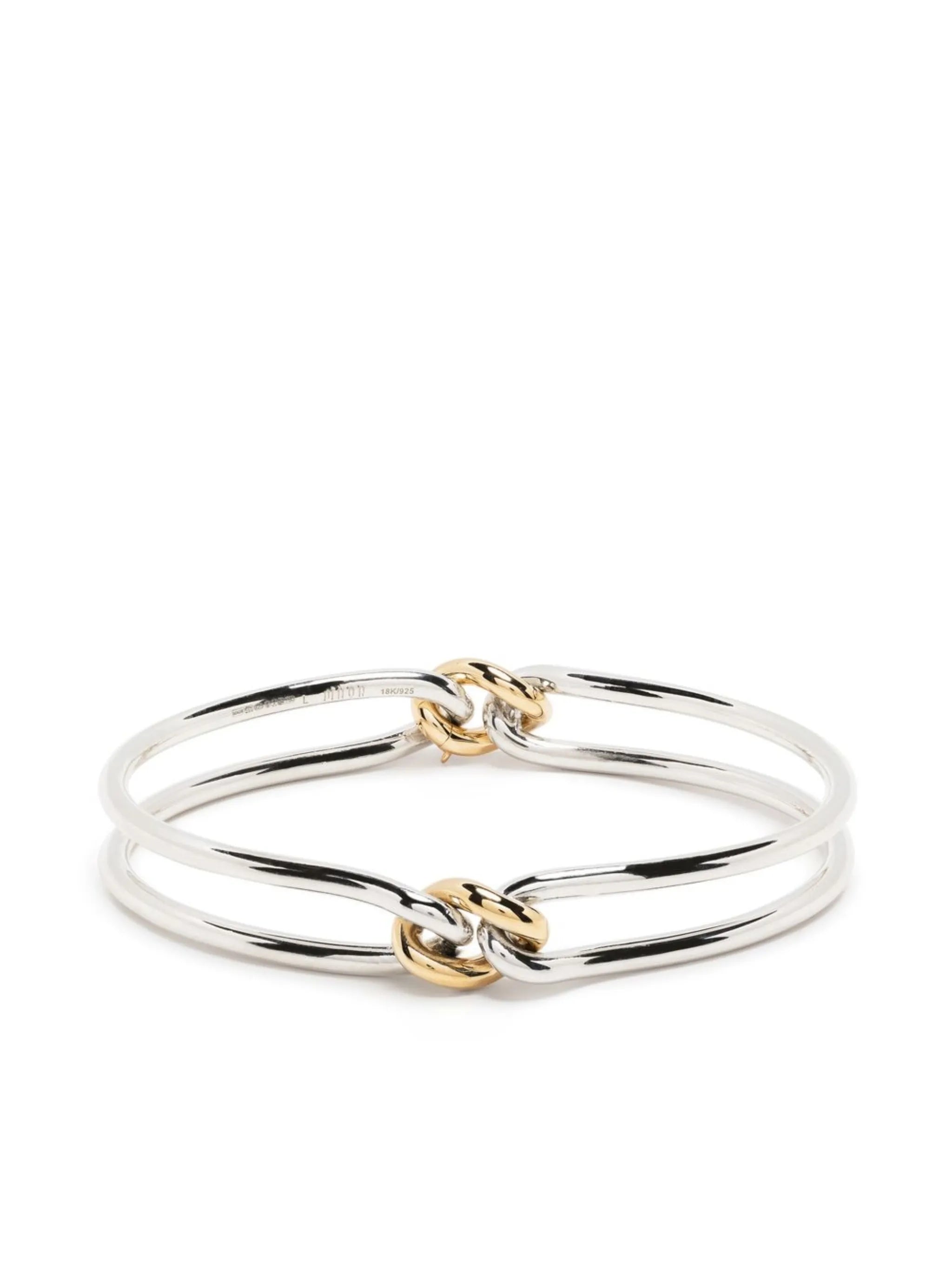 18kt yellow gold and silver Unity Curb 3mm bangle bracelet