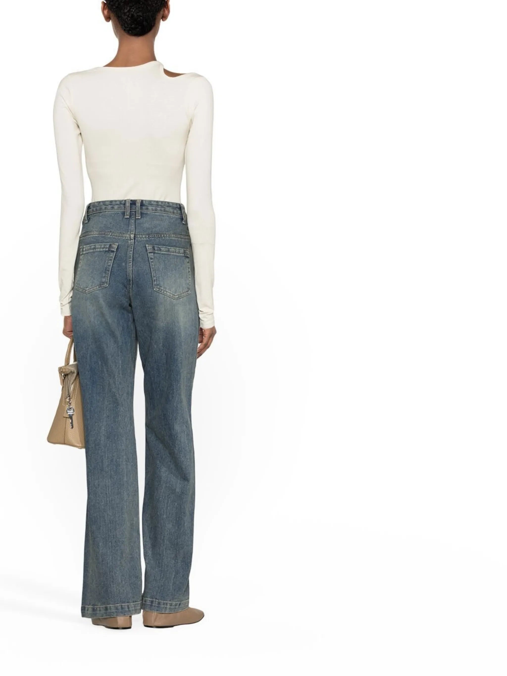 high-waist straight-leg jeans