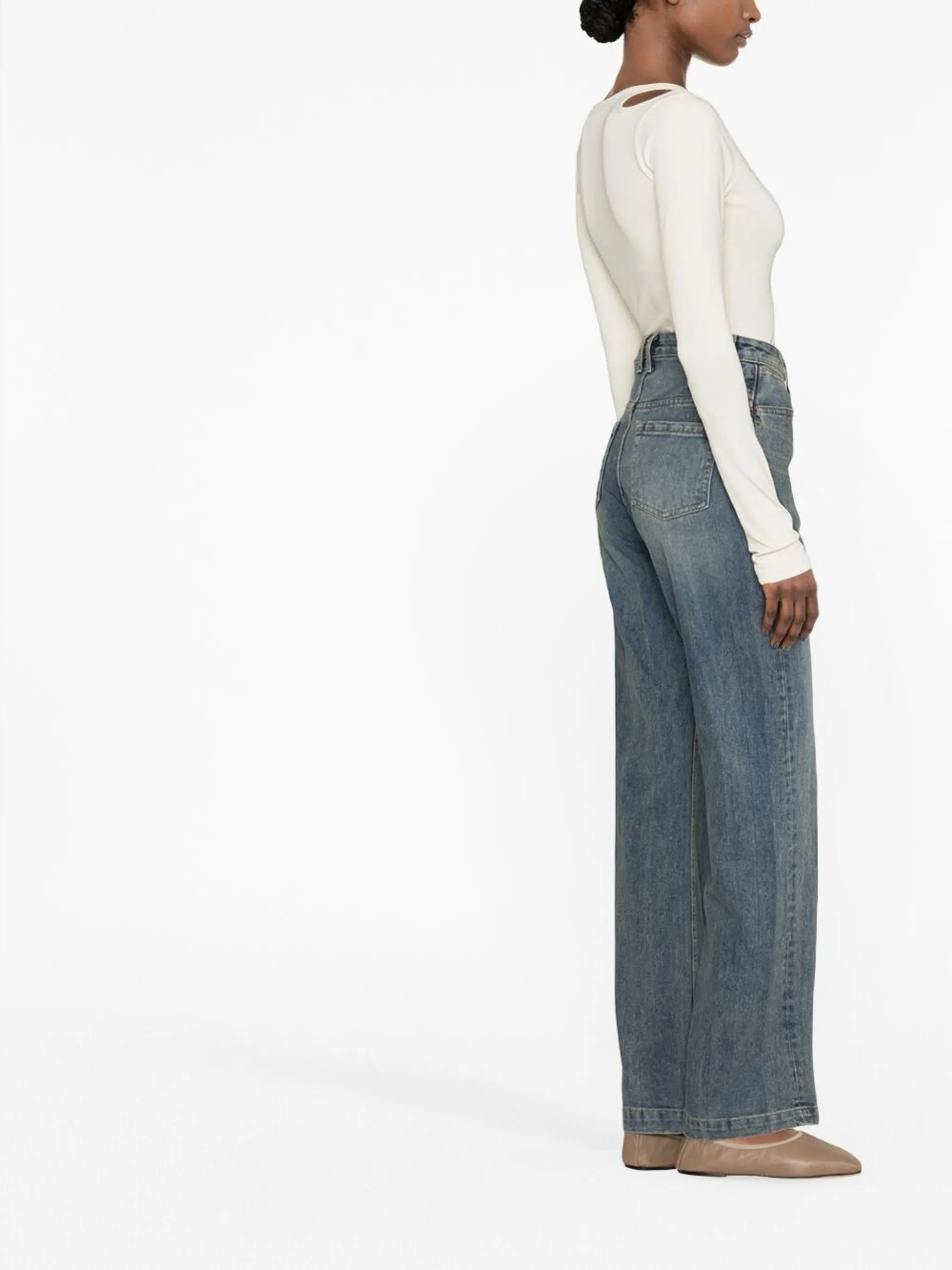 high-waist straight-leg jeans
