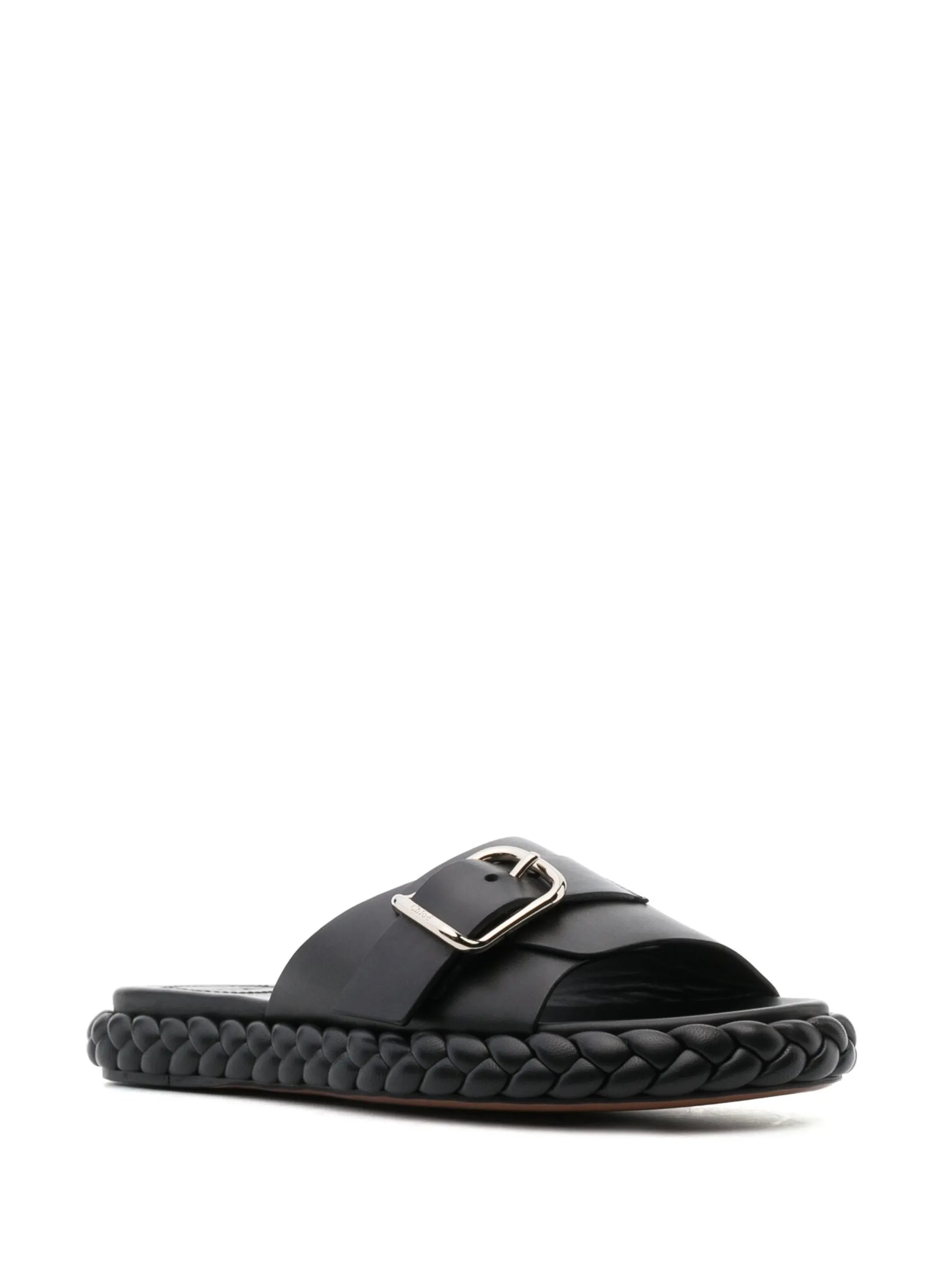 braided-sole leather slides