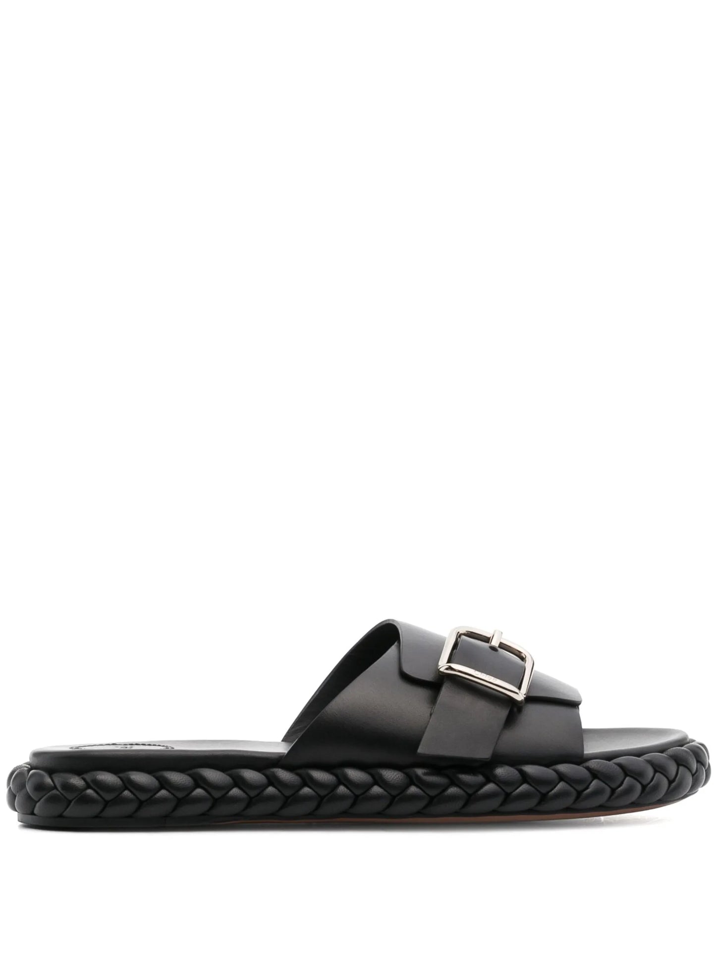 braided-sole leather slides