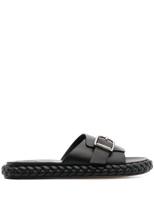 braided-sole leather slides