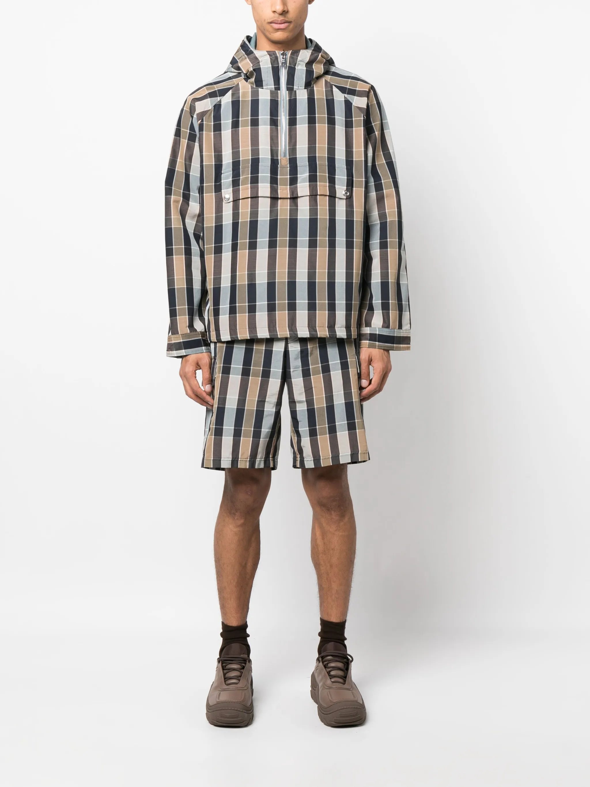 checked hooded jacket