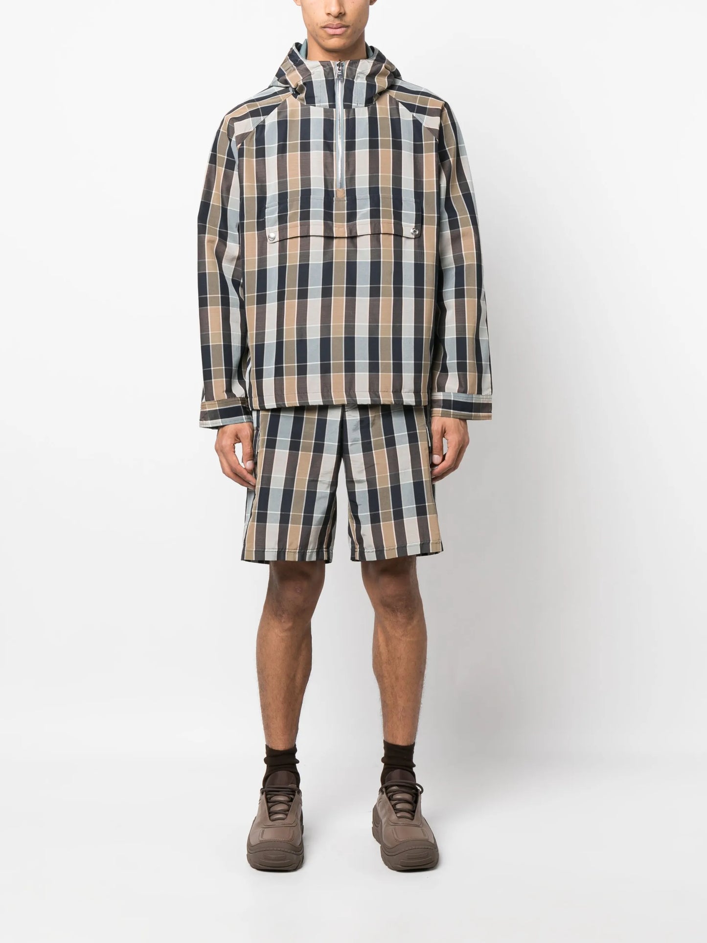 checked hooded jacket