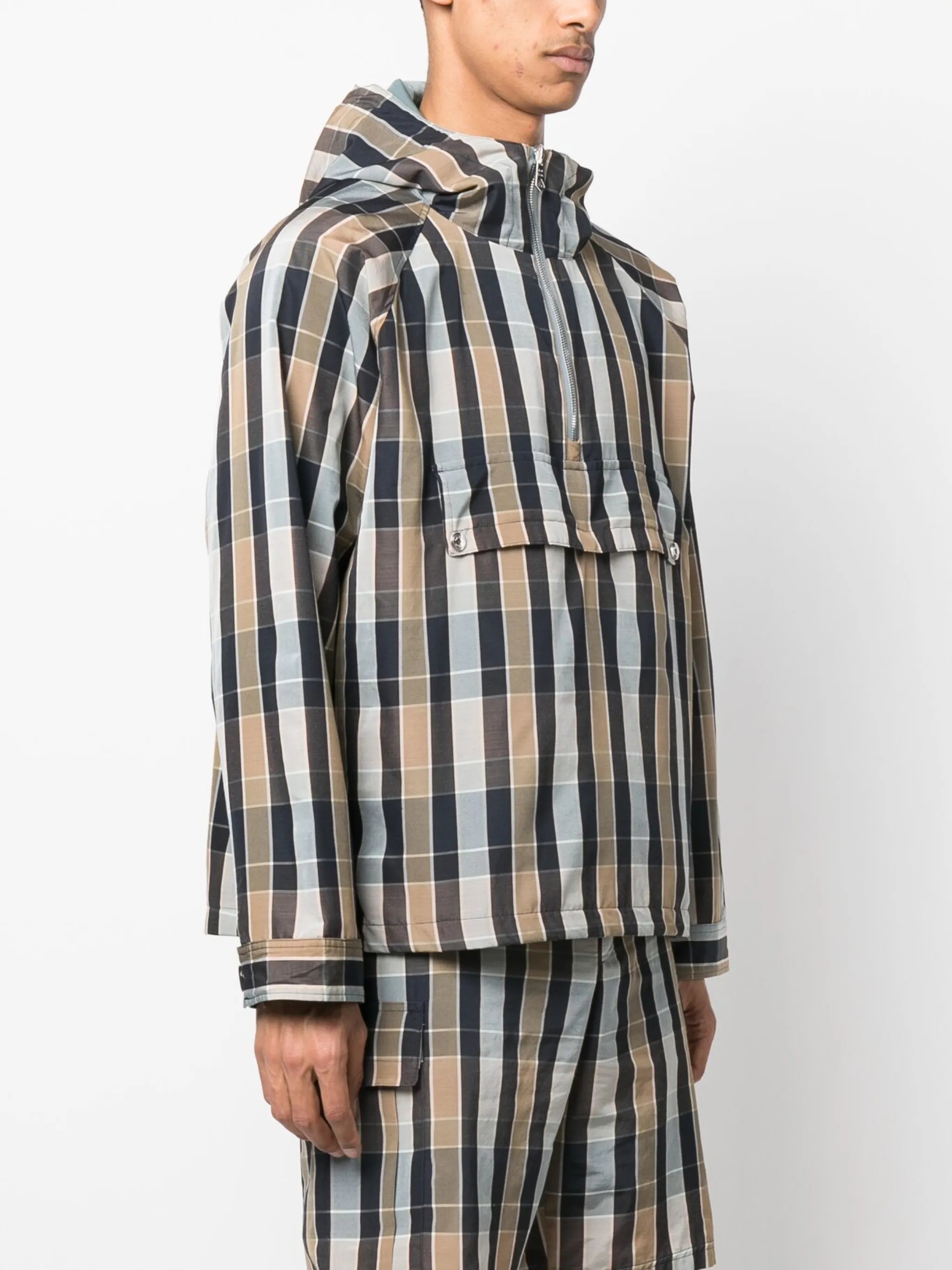 checked hooded jacket