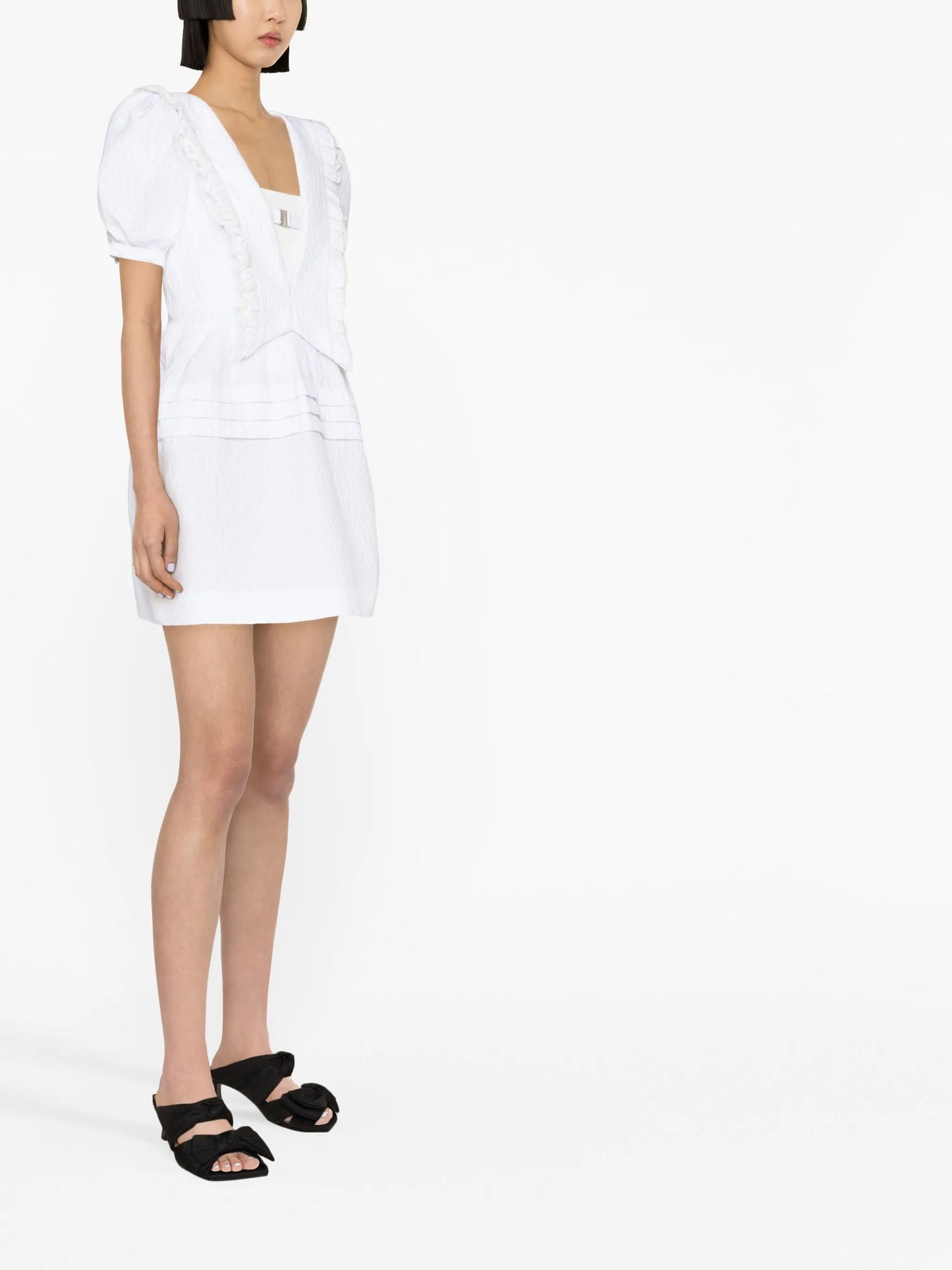 lace-trimmed puff mini dress