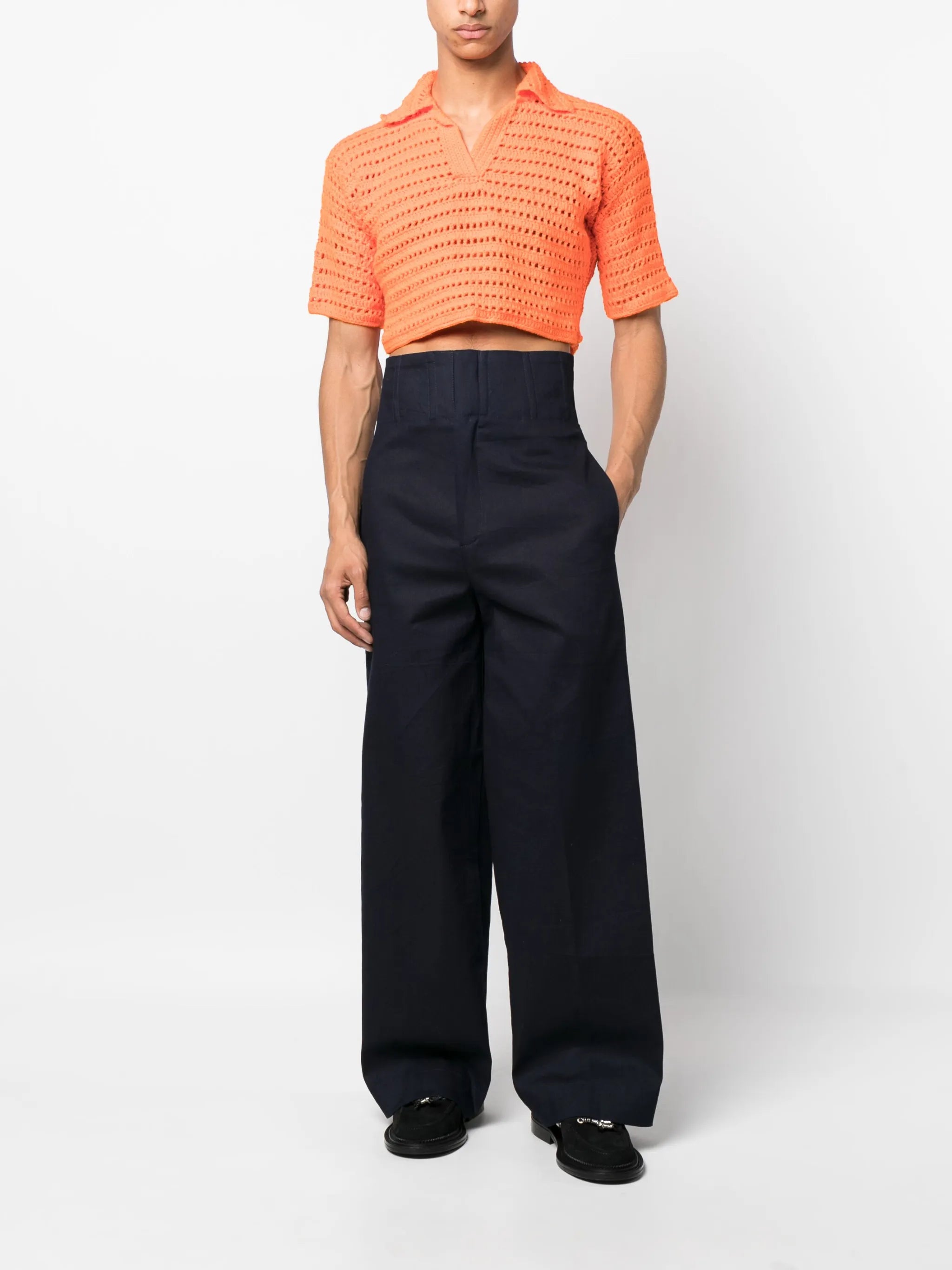 Shalom crochet-knit polo shirt
