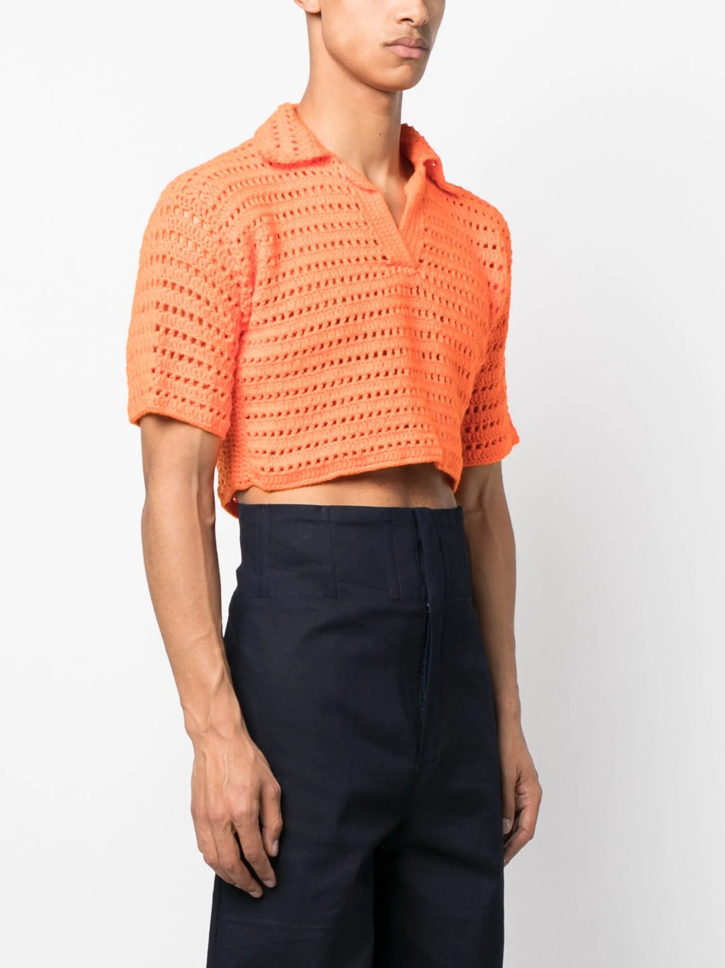 Shalom crochet-knit polo shirt