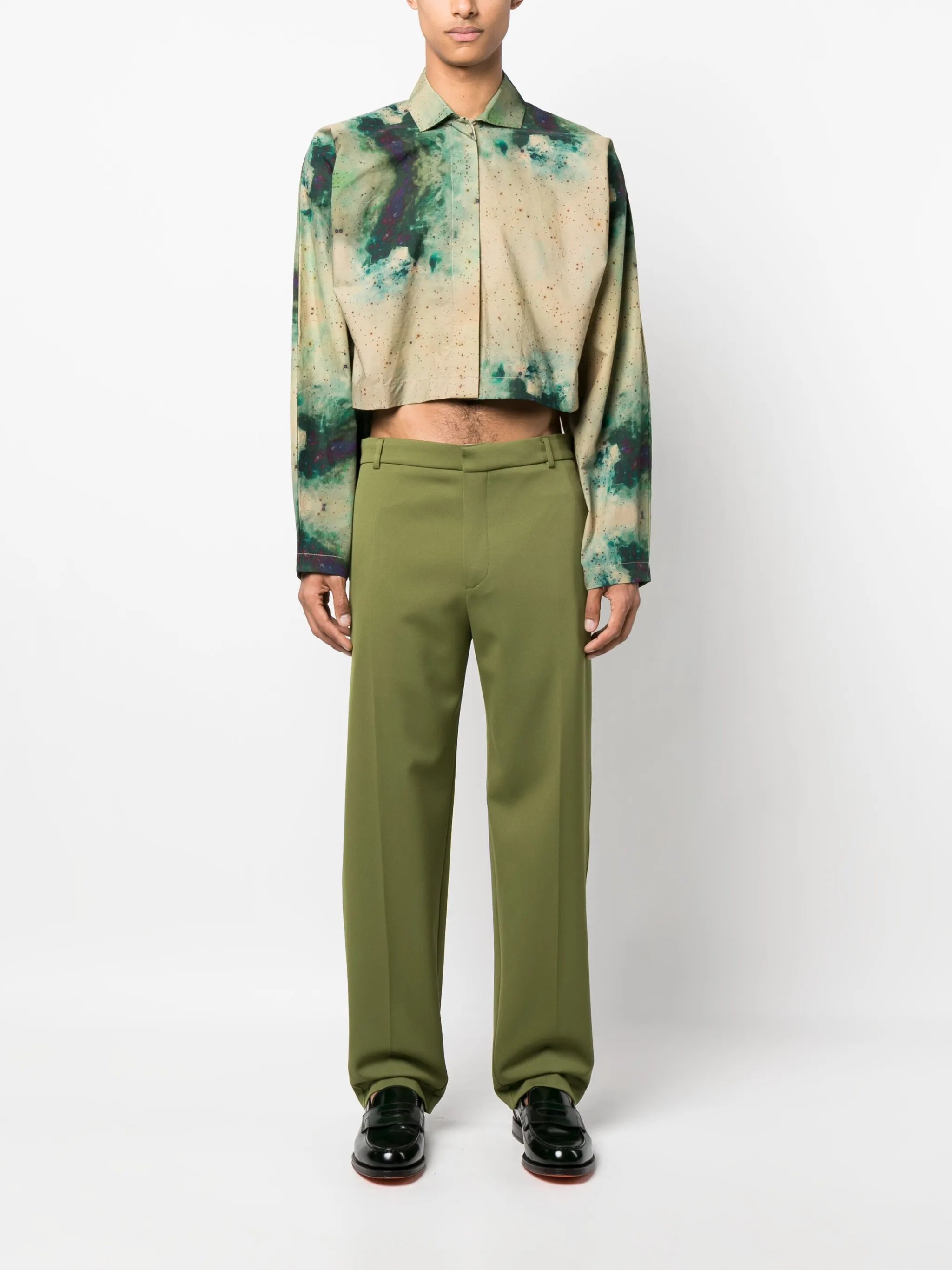 graphic-print cropped shirt jacket