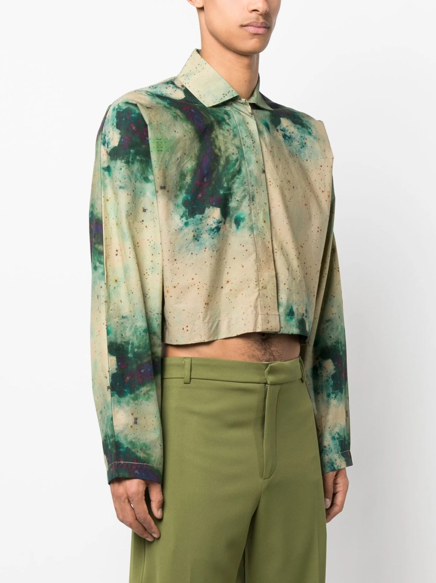 graphic-print cropped shirt jacket