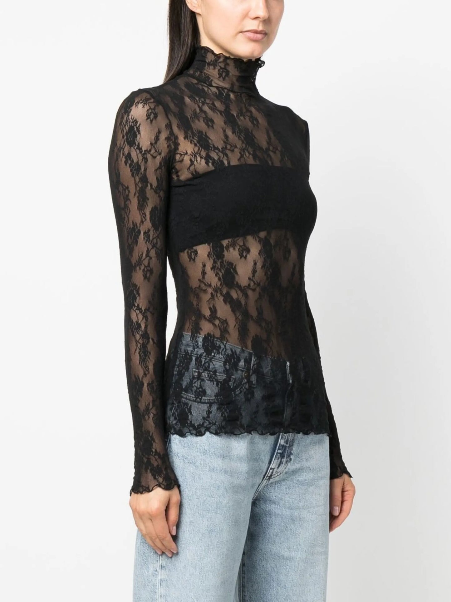 floral-lace high-neck top