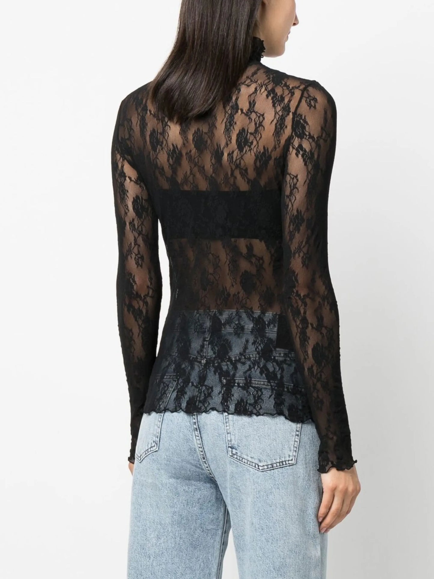 floral-lace high-neck top