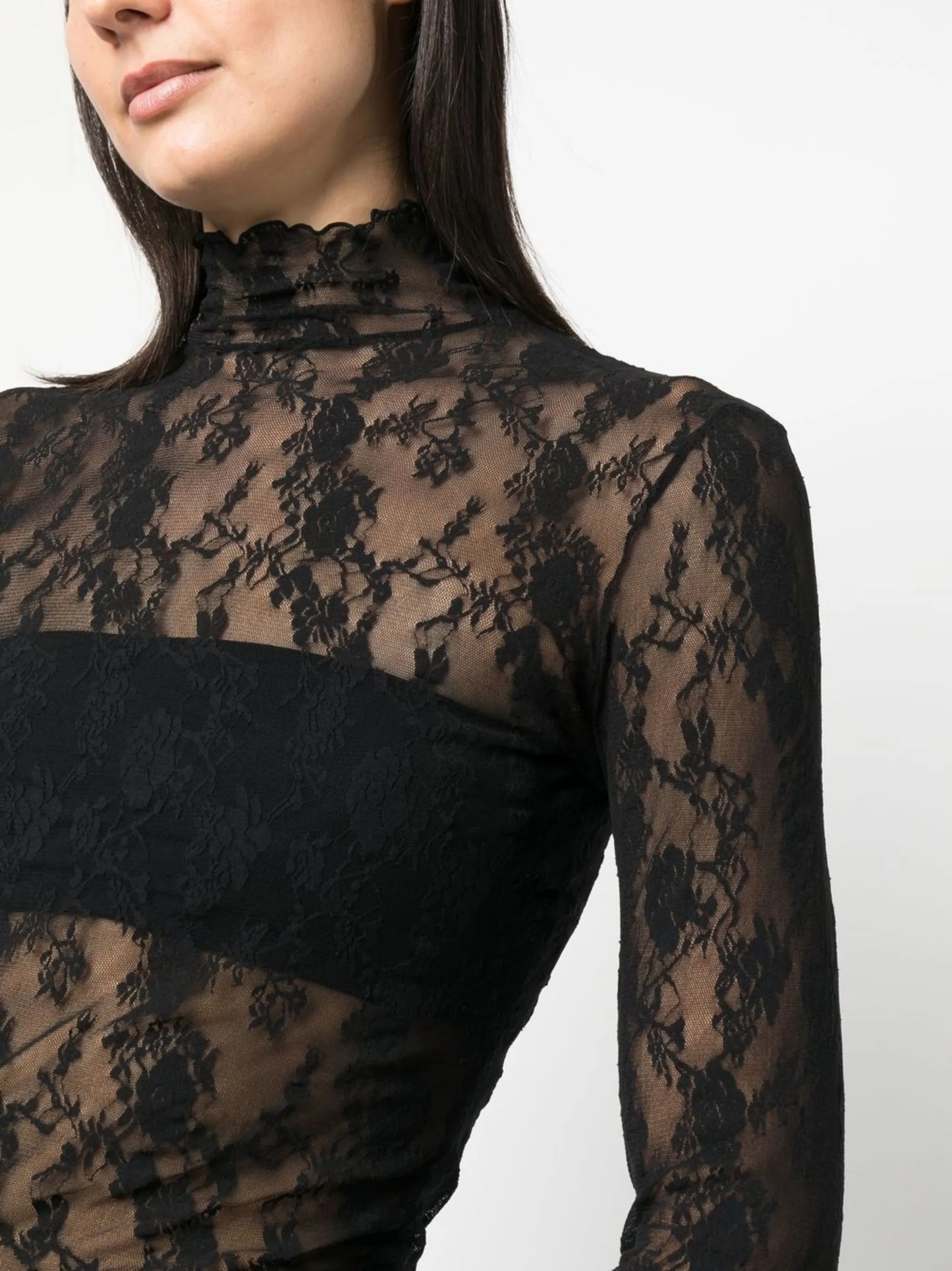 floral-lace high-neck top