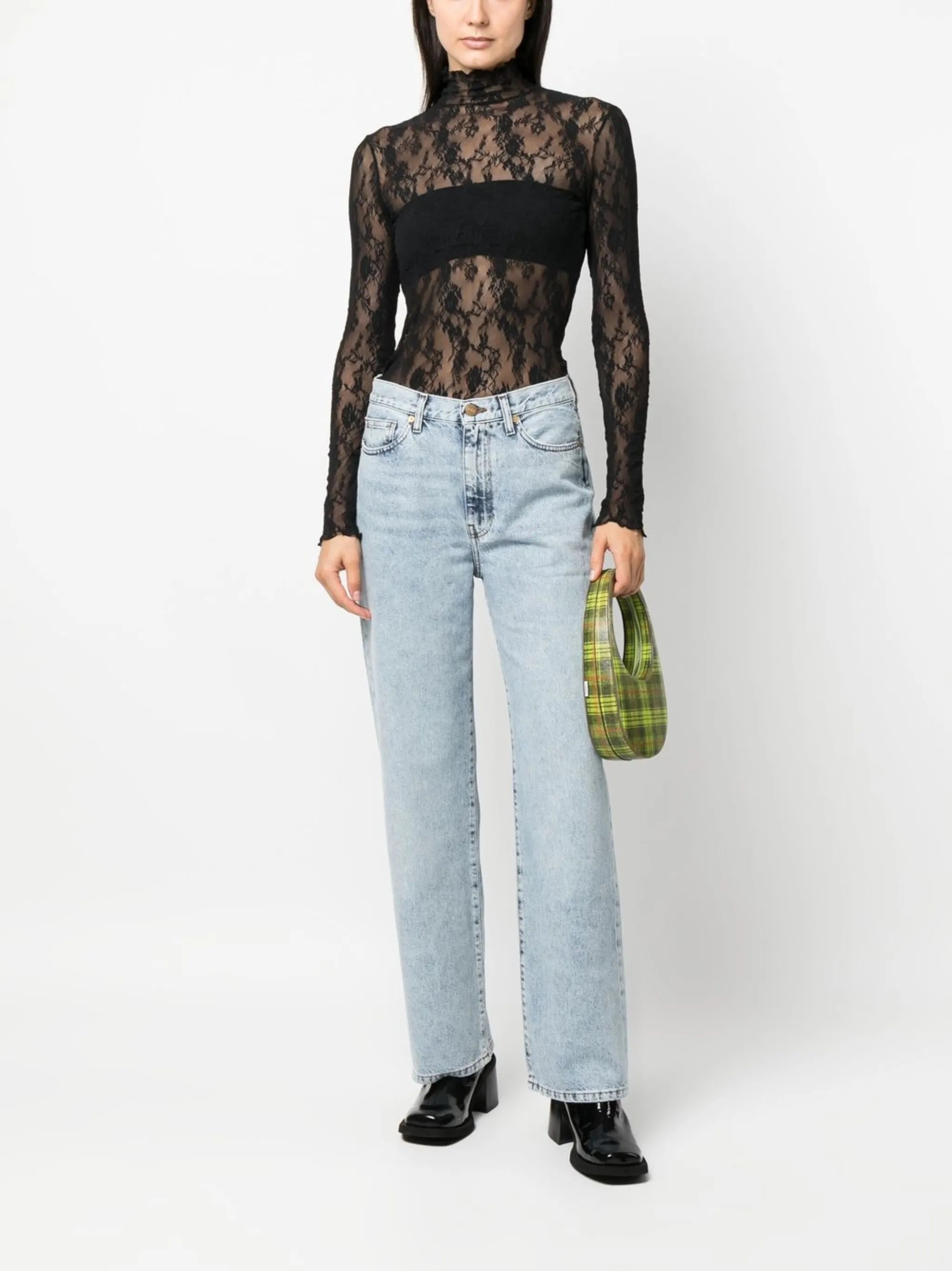 floral-lace high-neck top