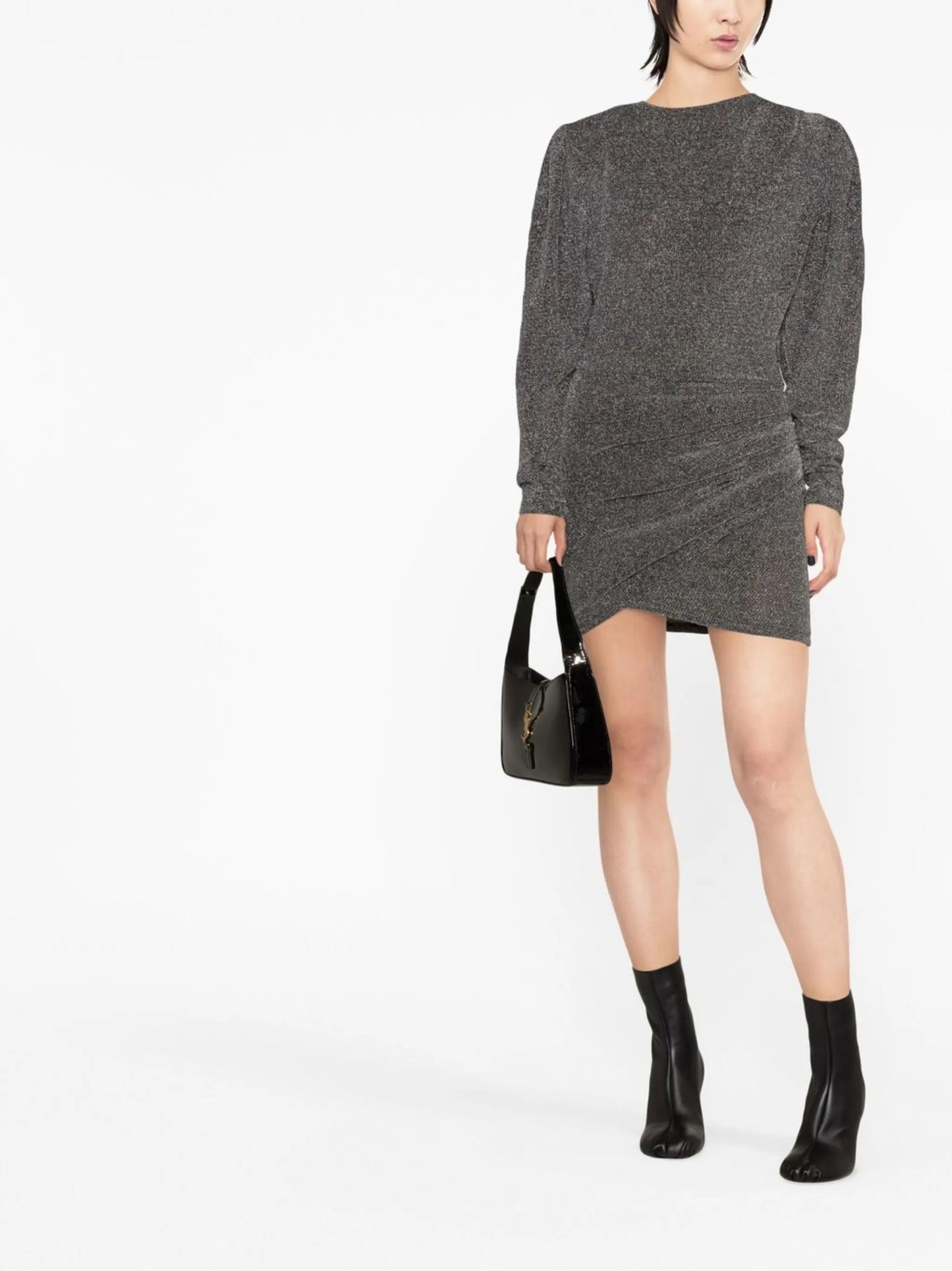 shimmer draped long-sleeve dress