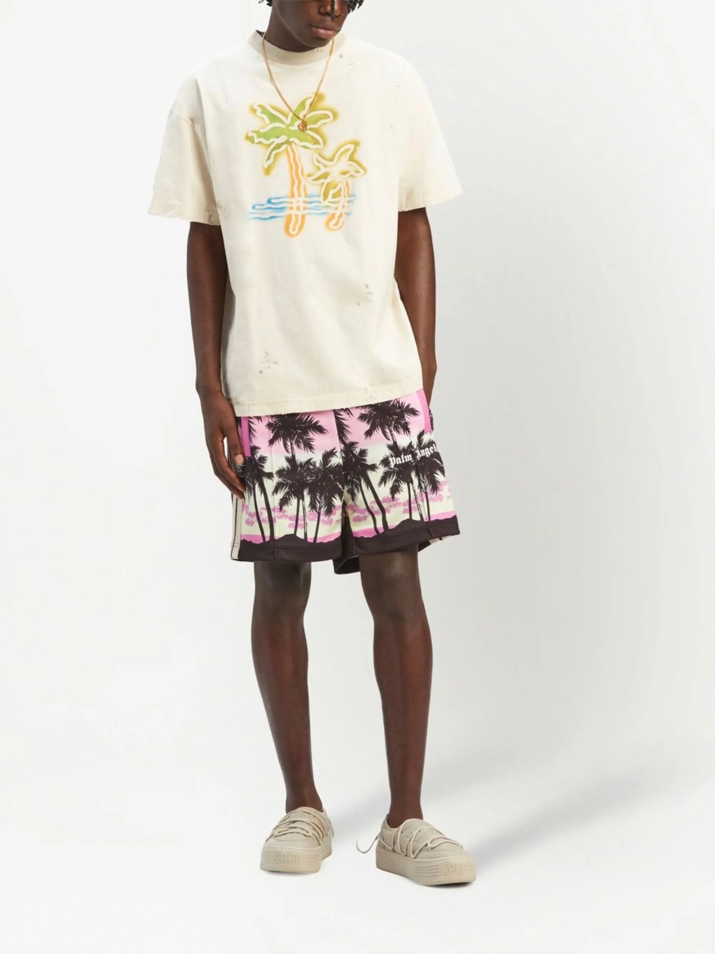 sunset-print striped track shorts