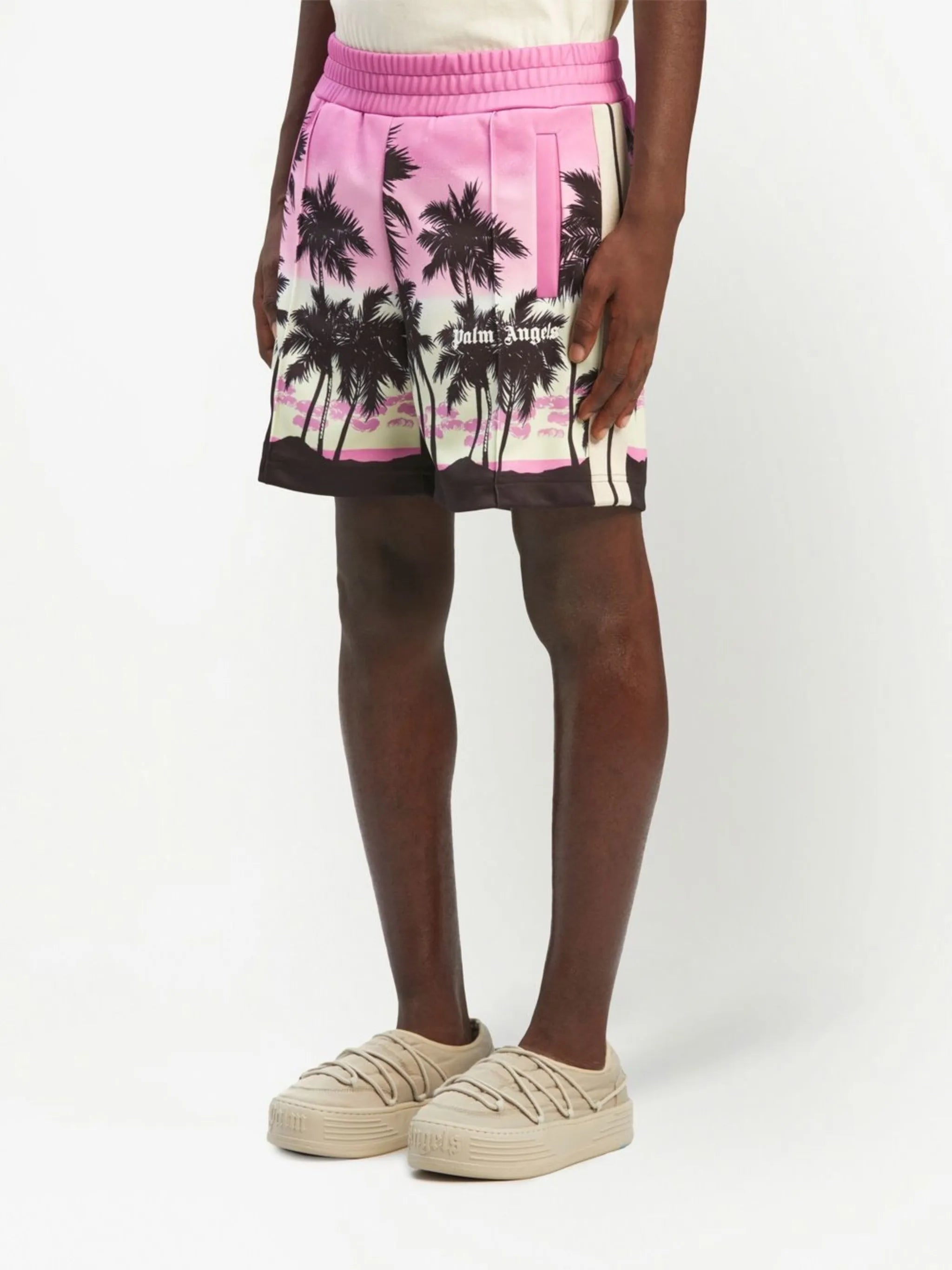 sunset-print striped track shorts