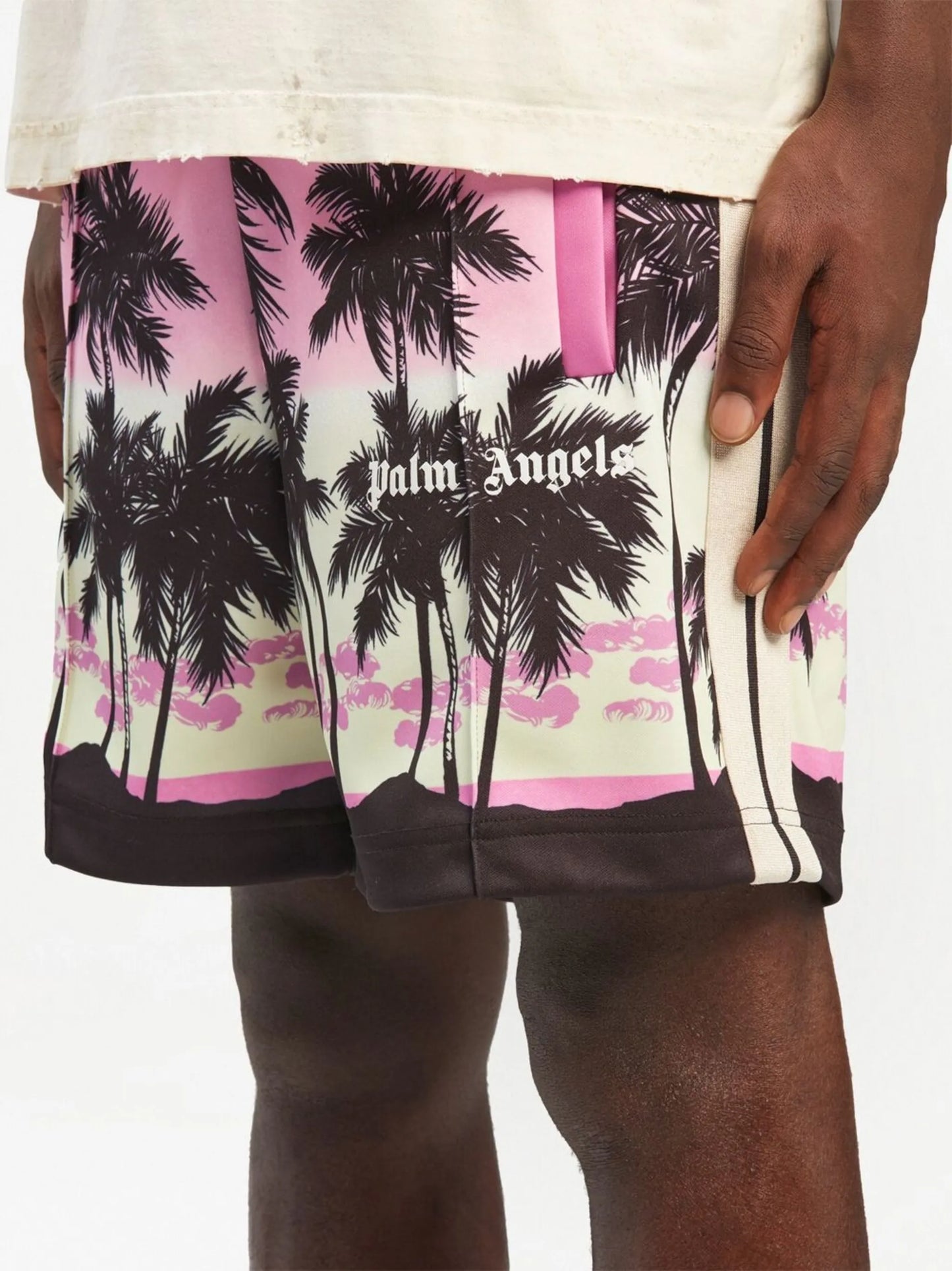 sunset-print striped track shorts