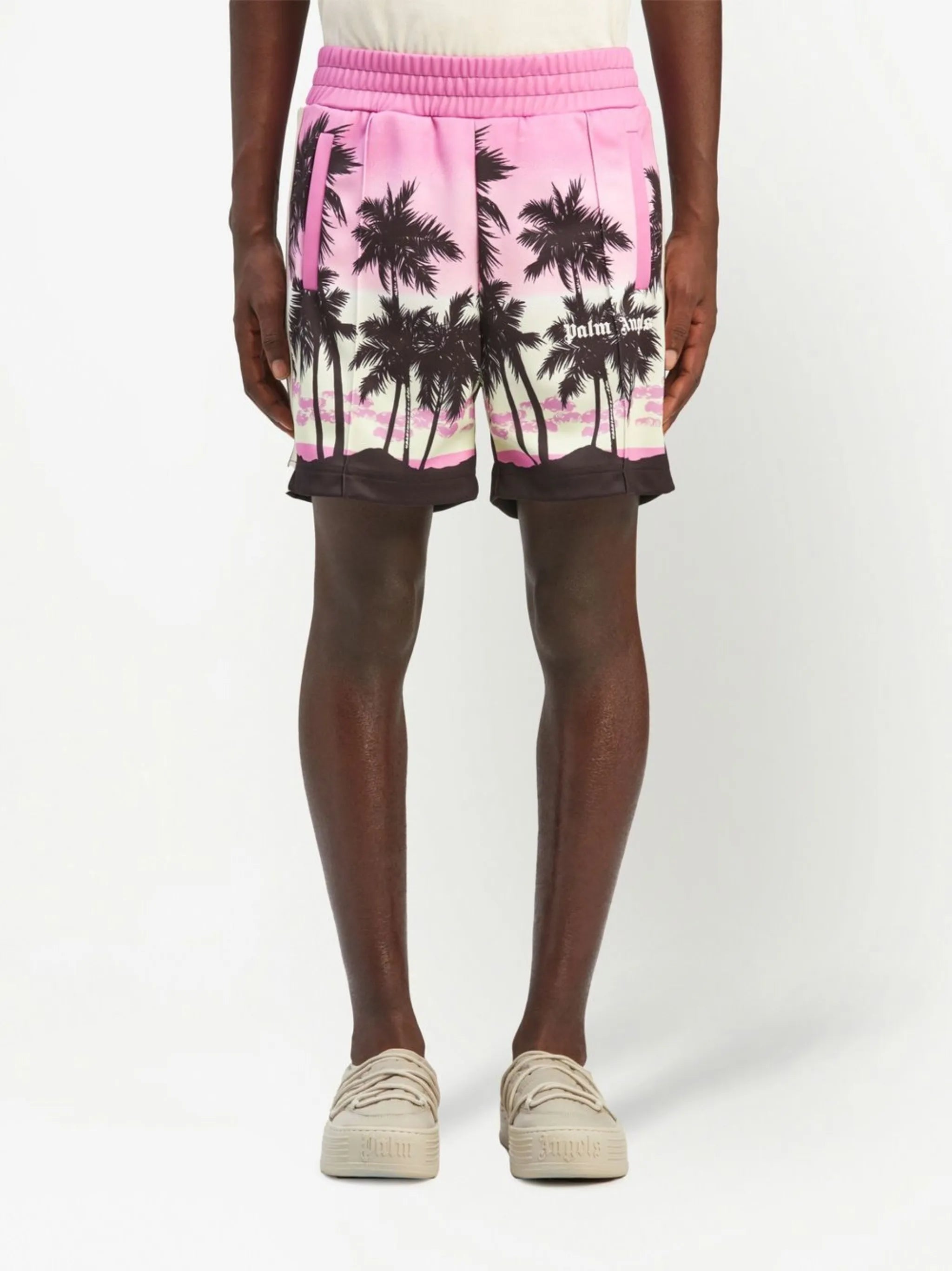 sunset-print striped track shorts