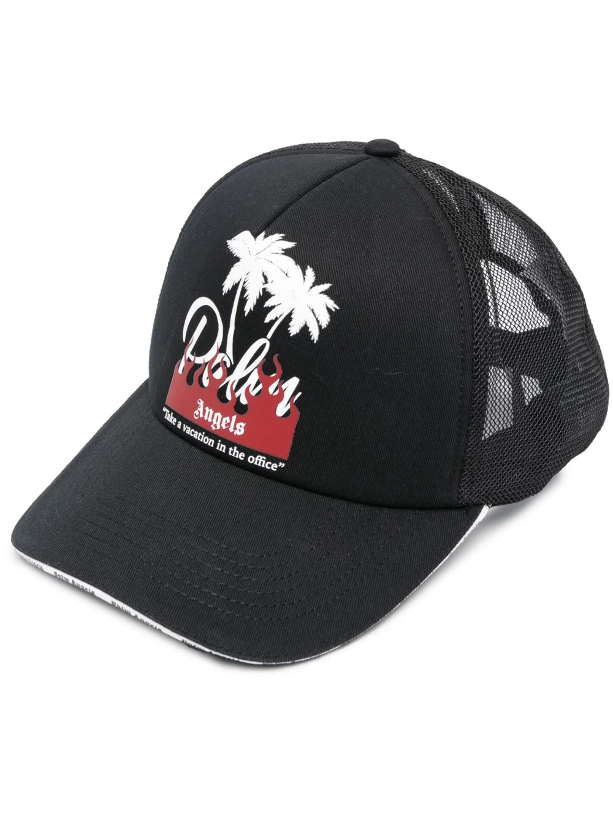 palm-print mesh-panel cap